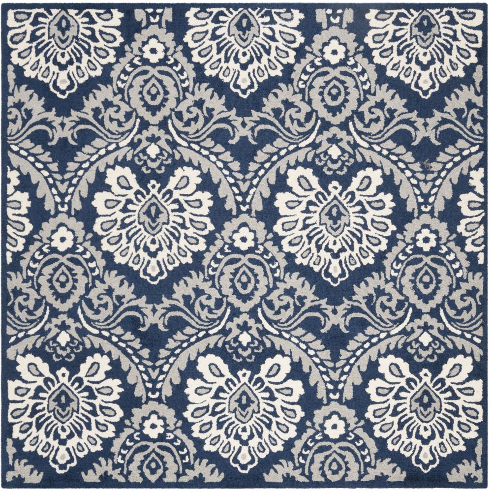 Safavieh BLM106B-6SQ Blossom Littie 6 x 6 (ft) Tufted Wool Navy/Ivory Square Indoor Damask Area rug