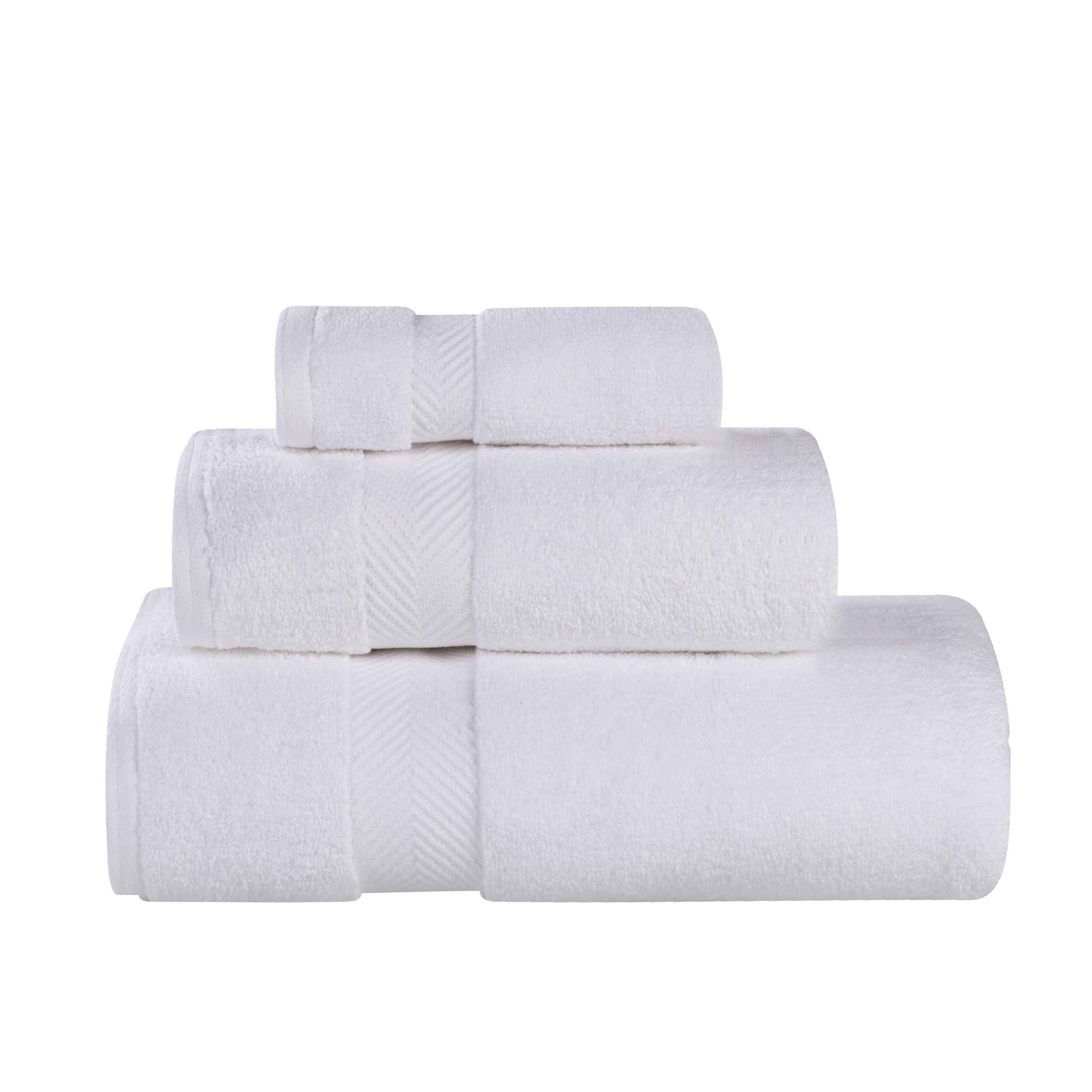 Slickblue Cotton Quick Dry Zero Twist Chevron Border Bath Towel Set Bathroom Towels Set with Hanging Loop for Guest Bathroom Apartment Dorm Multiple Color and Size Options