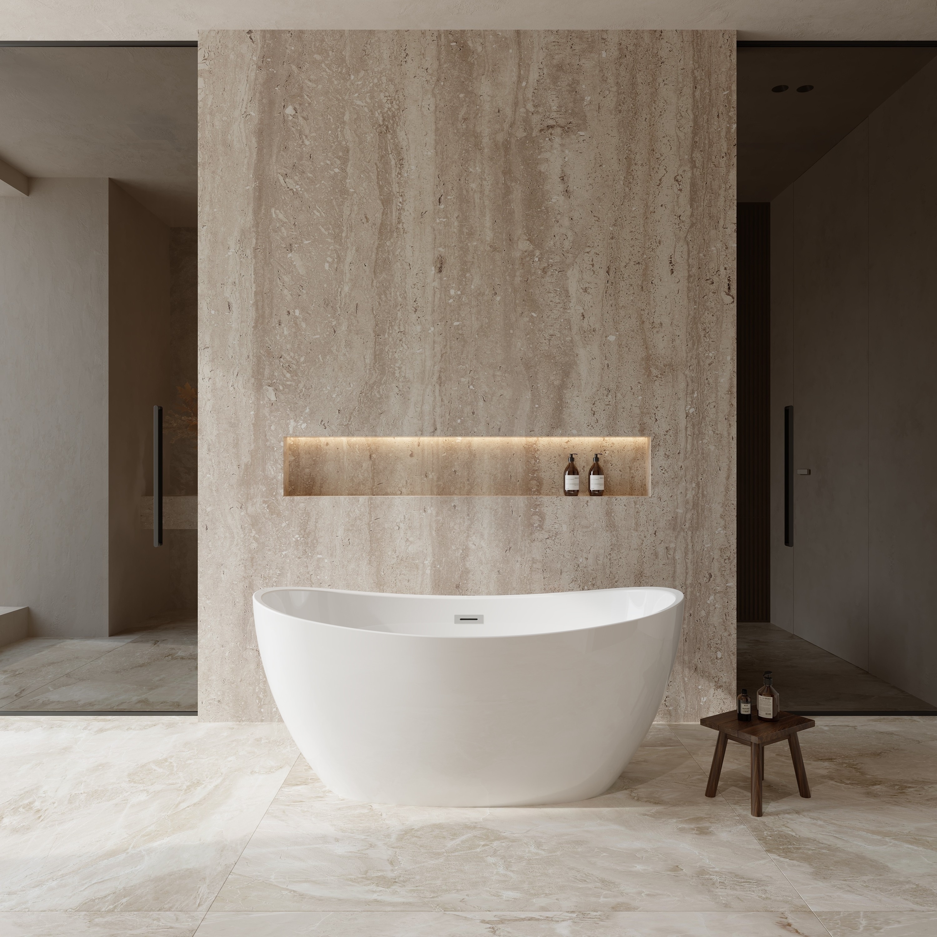 Wyndham Collection Dorrit 32-in x 60-in White with Polished Chrome Trim Acrylic Oval Freestanding Soaking Bathtub ( Center Drain )