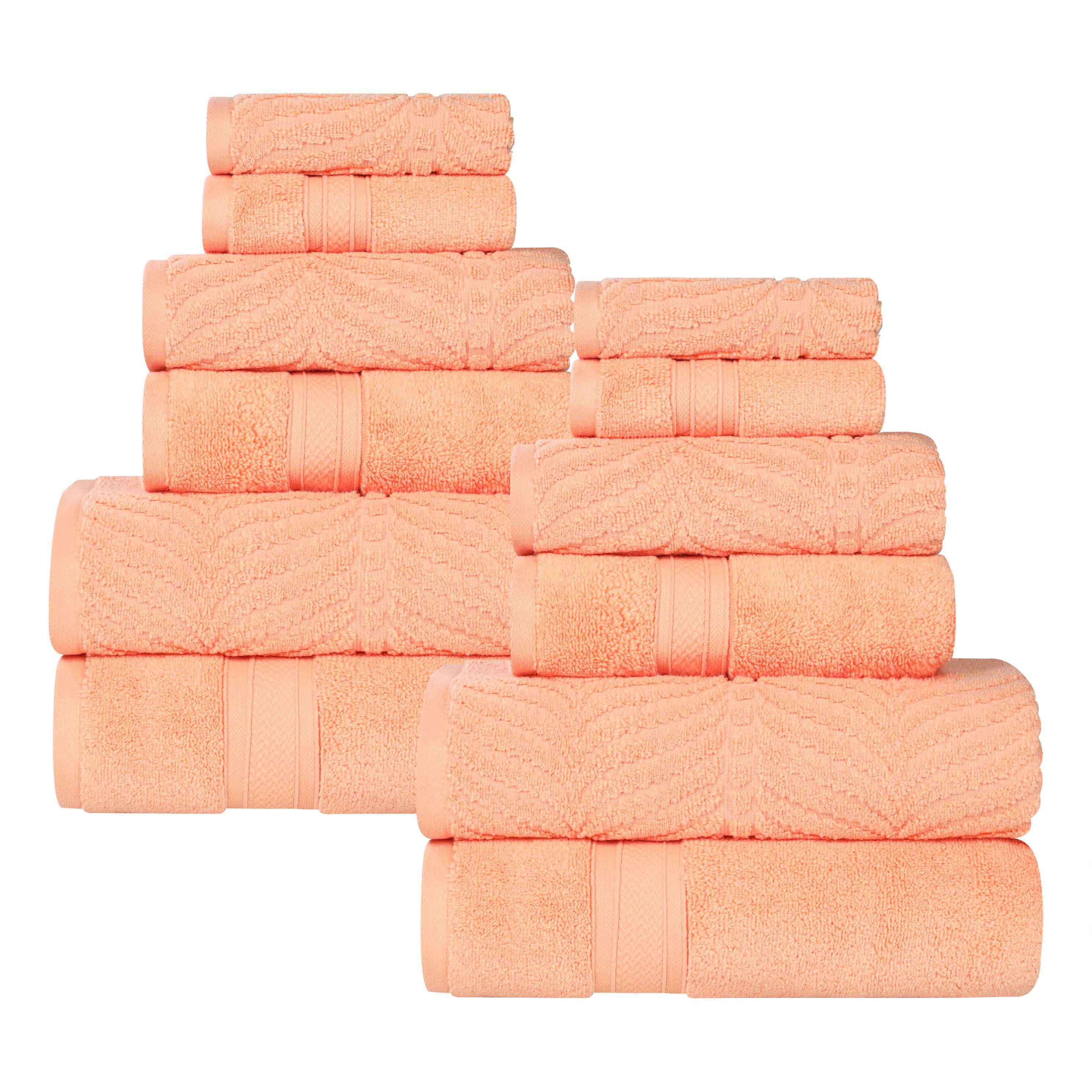 Slickblue 12-Piece Cotton Zero Twist Bathroom Towel Set with Chevron Pattern Bath Towels Hand Towels and Washcloths Multiple Color Options