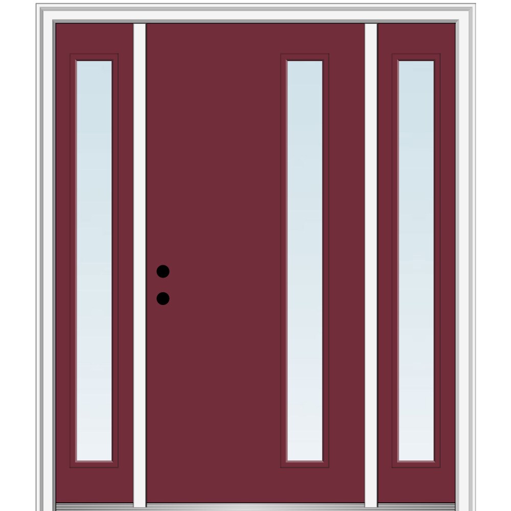 MMI DOOR ZZ345979R 64-in x 80-in x 4-9/16-in Fiberglass Pulse lite Right-hand inswing Burgundy Painted Prehung Front Door with Sidelights with Brickmould Insulating core