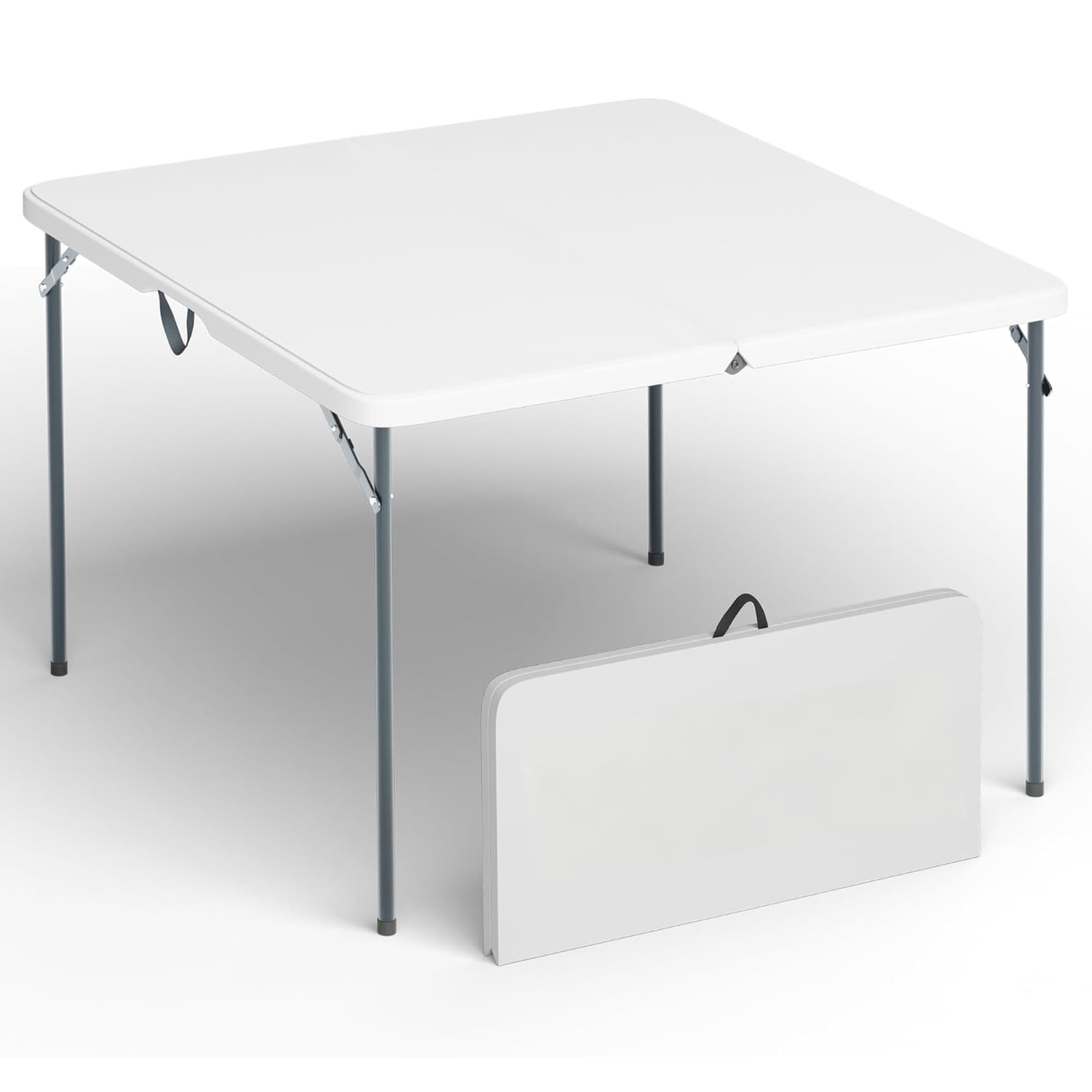 Yardgrace - 2.76FT White Plastic Square Indoor Outdoor Folding Banquet Table with Carrying Handl...