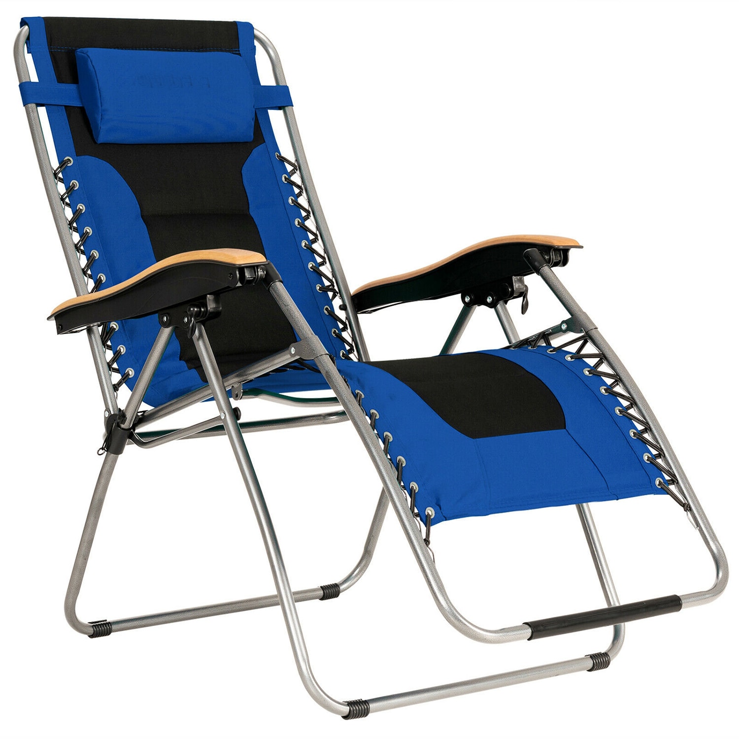 Oversized Blue and Black Steel Zero Gravity Lounger with Cushions