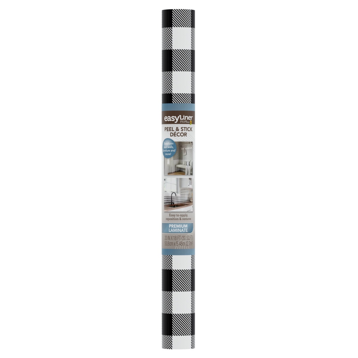 Duck 288053 EasyLiner Peel Stick Decor Premium Removable Adhesive 20-Inches x 18-ft Black Gingham Shelf liner