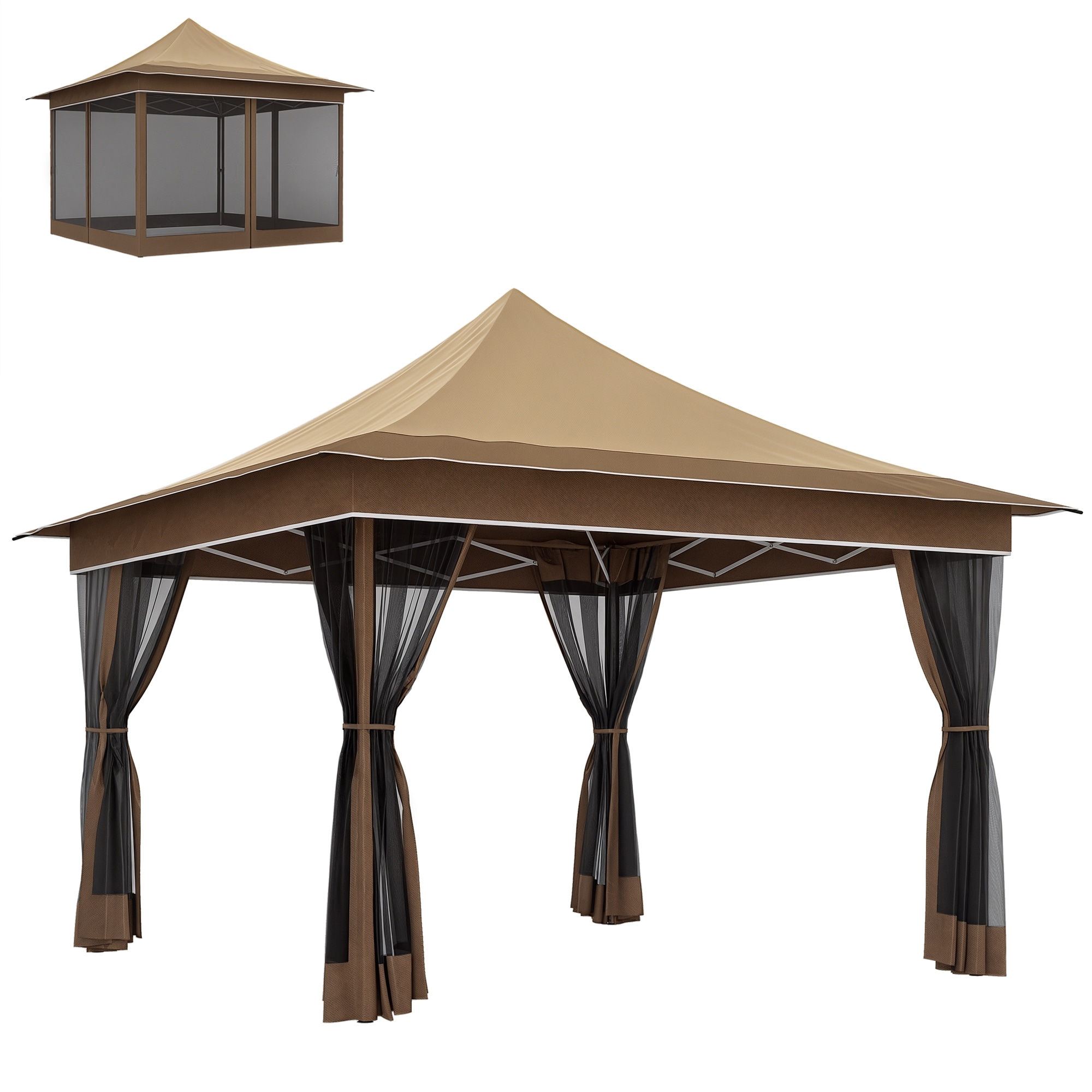 Outsunny 84C-661V00BG 12 x 12 ft. Pop Up Canopy Tent with Mesh Netting Height Adjustable UPF50+ Instant Sun Shelter Beige