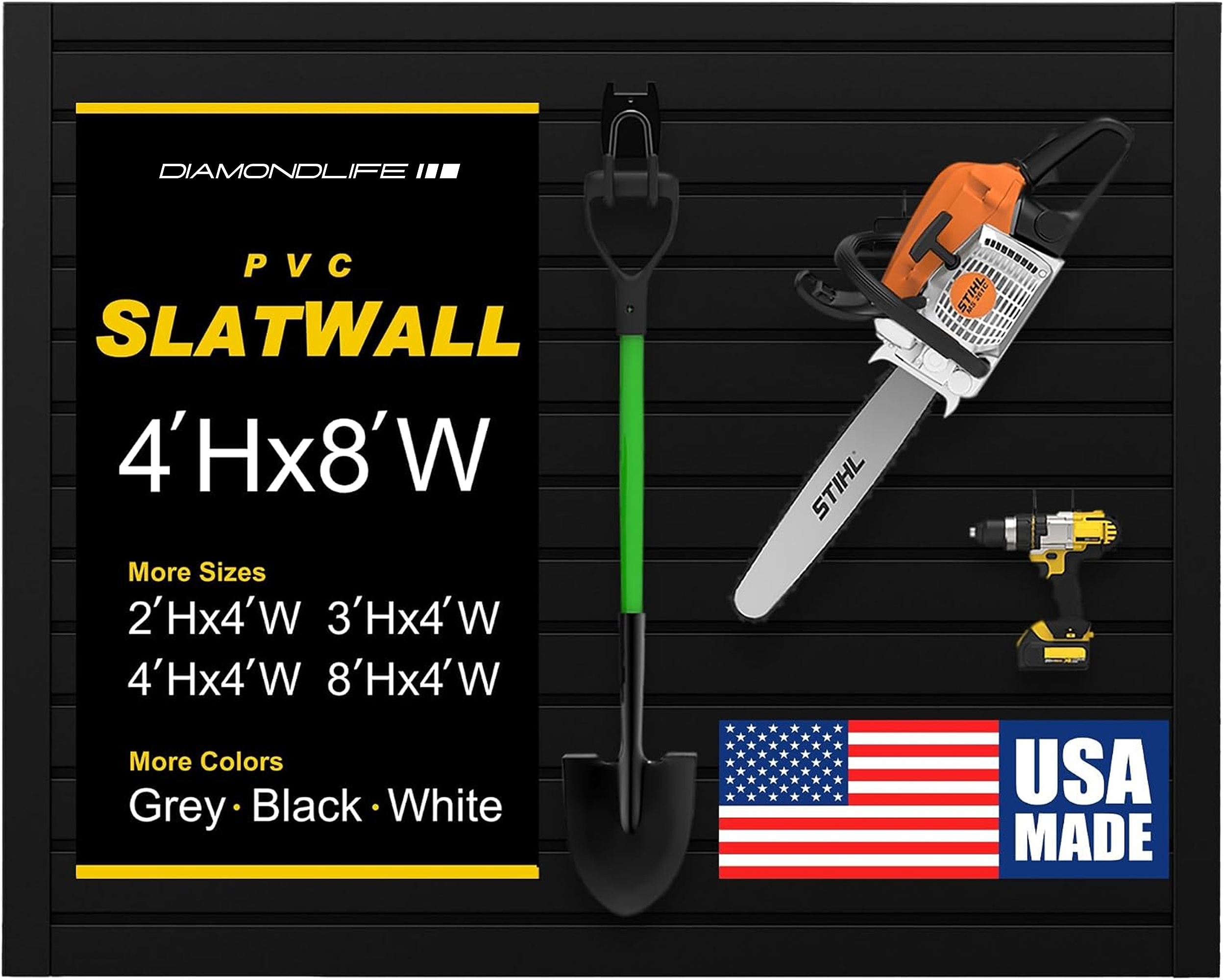 DiamondLife 48 in x 96 in (with vertical seam) Black PVC Plastic Slat Wall