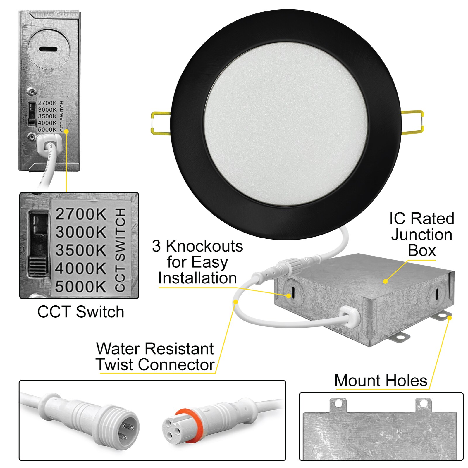 Black Aluminum 6-Inch LED Recessed Lighting Kit, 12-Pack