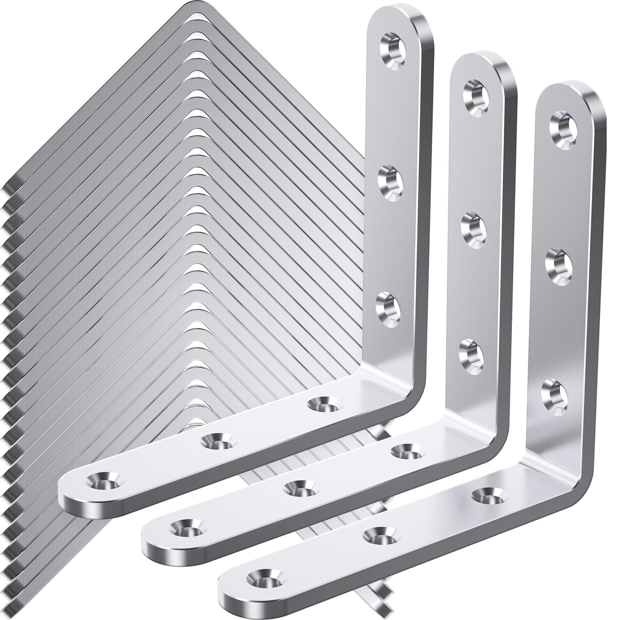 Angel Sar 25 Pack Stainless Steel L Bracket Heavy Duty 4x4 Inch Corner Brace 3mm Thick 90 Degree with Screws for Wood Shelves Furniture Cabinet Bookshelf