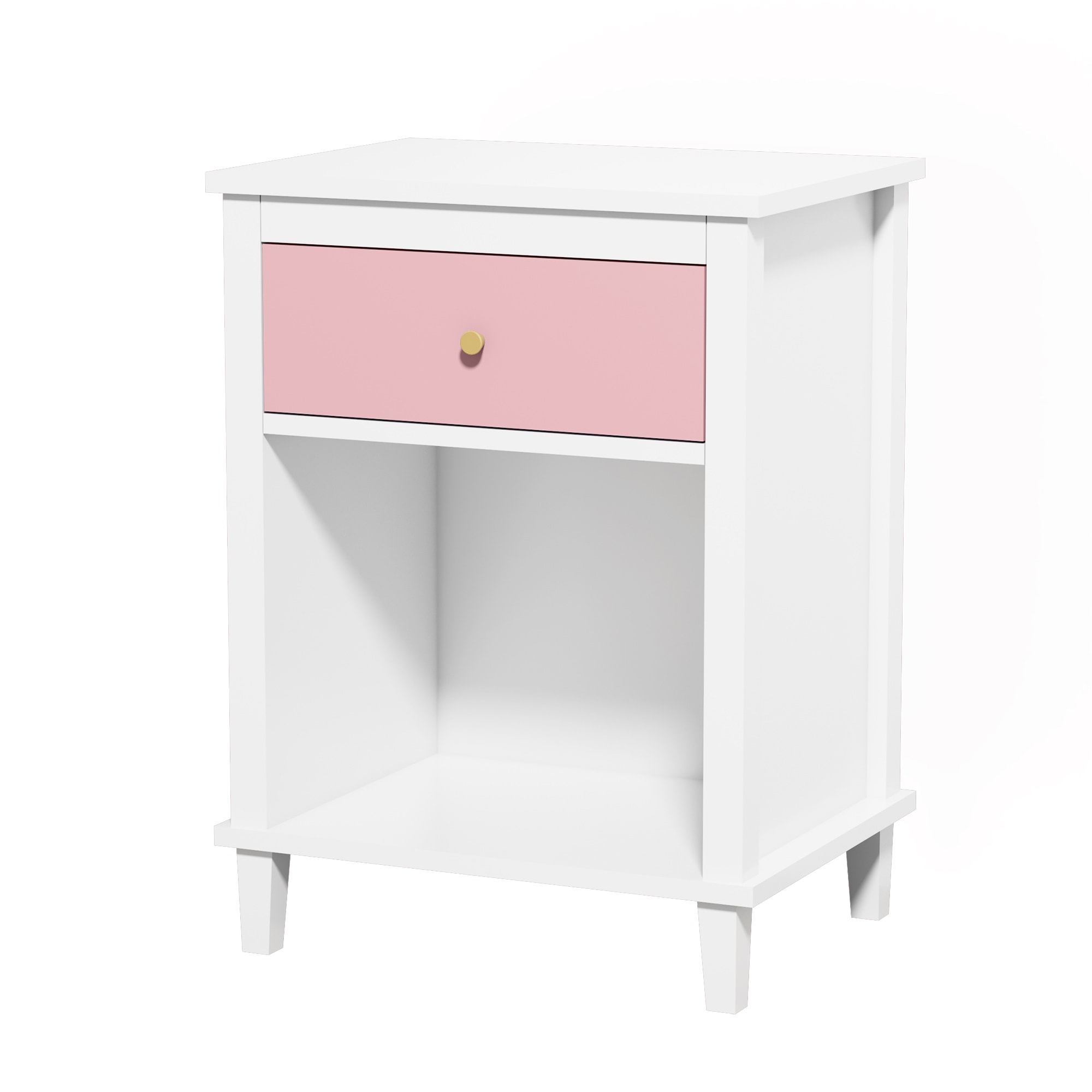 GZMR GZ-MD-V3 One Drawer Nightstand Bedside Table White and pink Nightstand