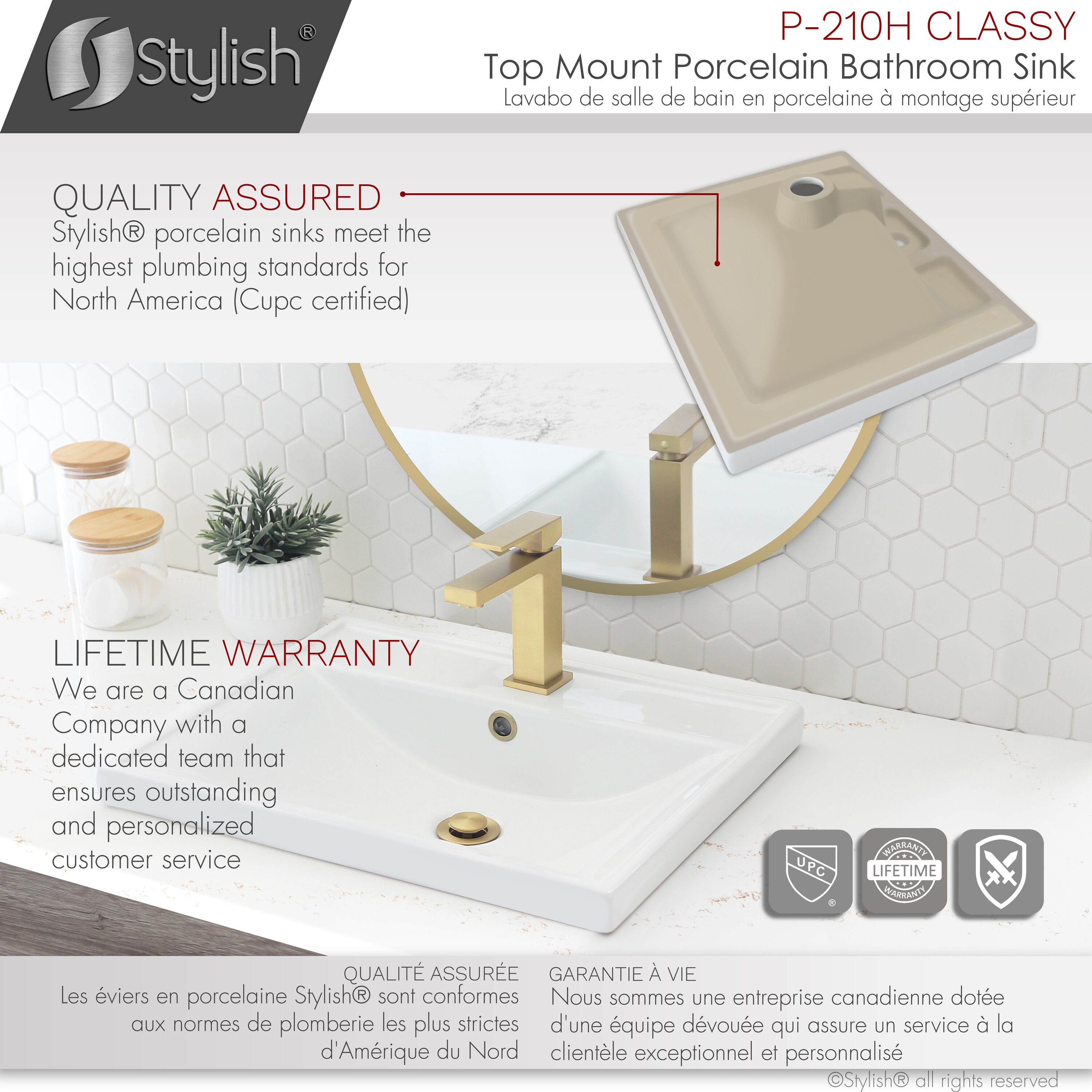 White Rectangular Ceramic Drop-In Bathroom Sink with Overflow