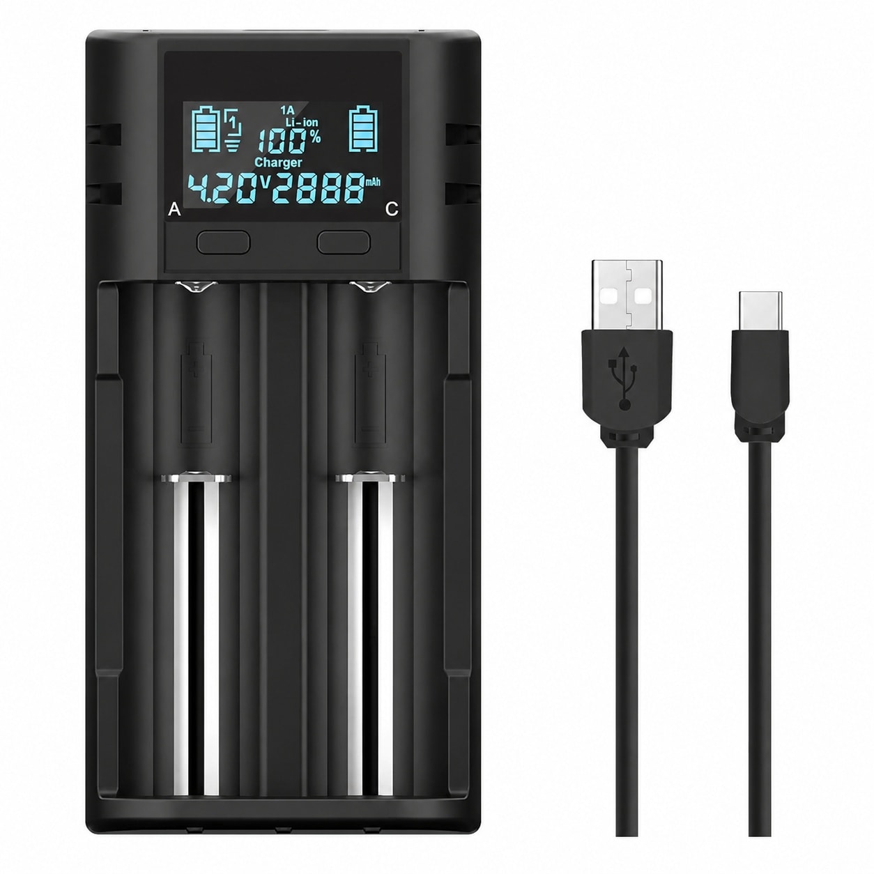 Afoxsos  Intelligent LCD power cell Charger for renewable power 21750 21700 20700 26650 18650 and Other Li ion Ni MH power cells with Long Slot