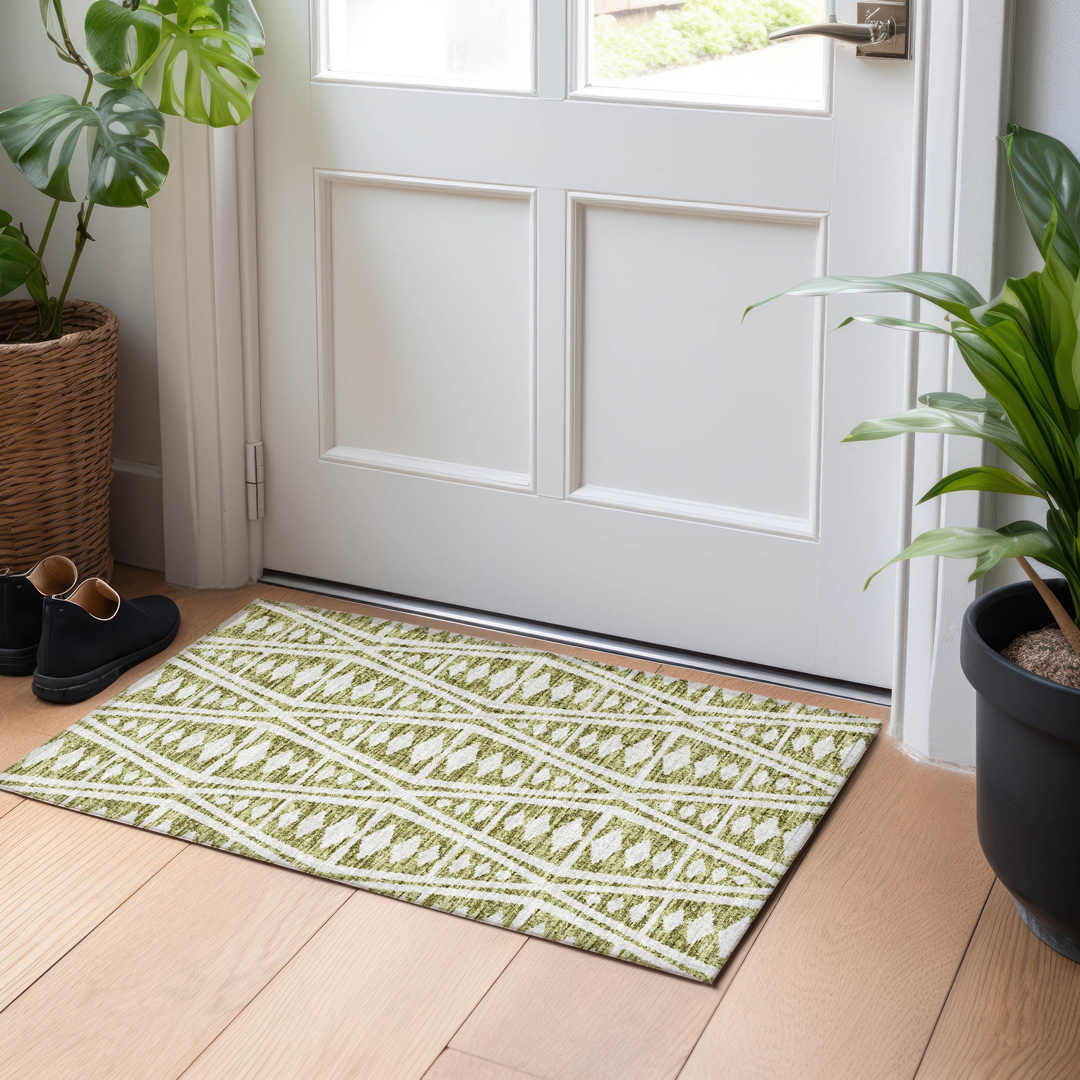 Addison Rugs AMF112OL20X30 Mayfield AMF112OL 2 x 3 (ft) Loomed Polyester Olive Rectangular Indoor Abstract Machine washable Area rug