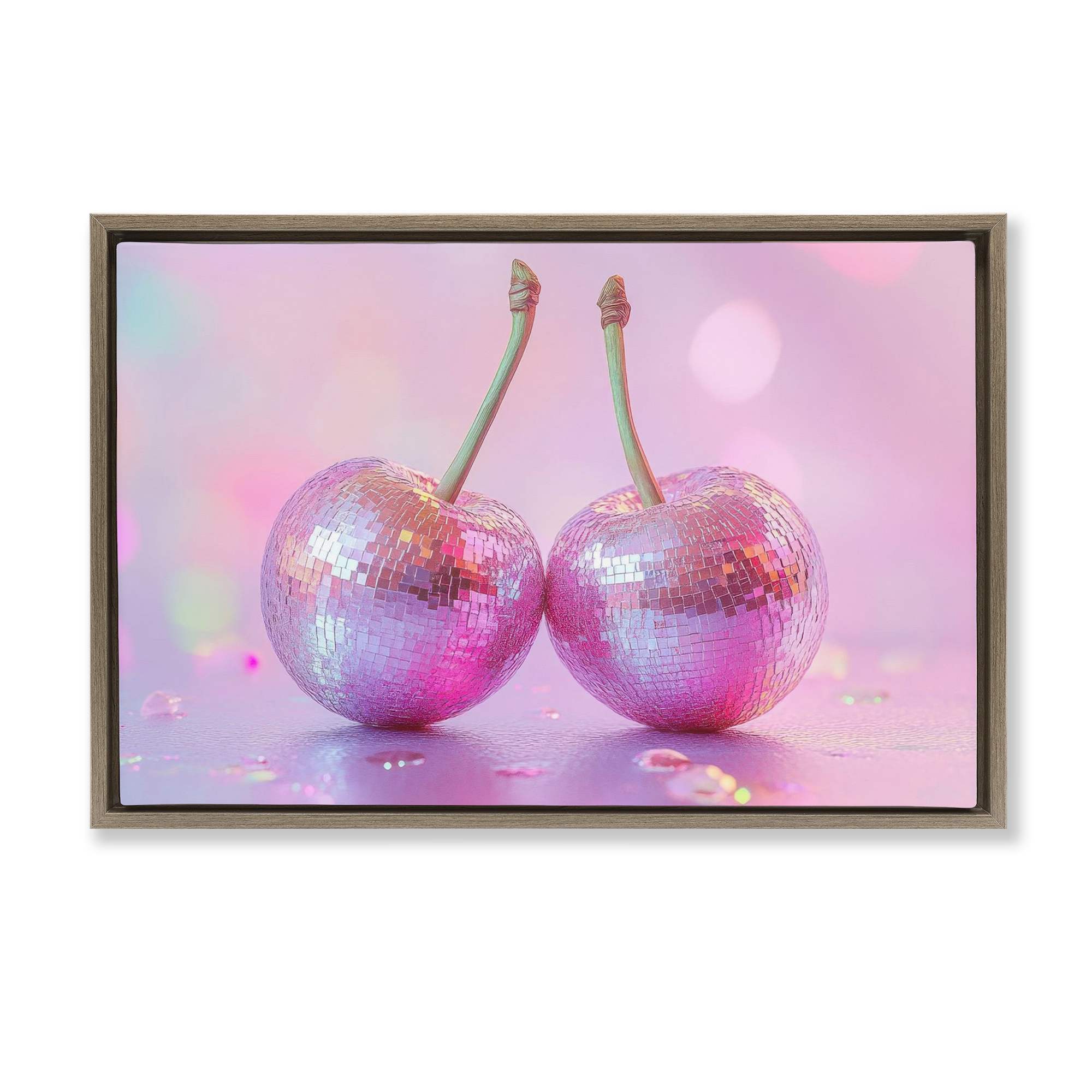 Stupell Industries BT-639-FFE-16X24 Pastel Shine Disco Cherries Floating Frame design by LSR Creative Studio
