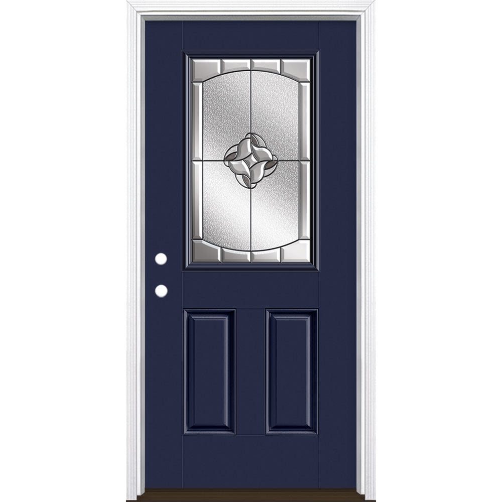 Masonite 3423160 Rozet 36-in x 80-in x 4-9/16-in Fiberglass Half lite Right-hand inswing Eclipse Painted Prehung Front Door with Brickmould Insulating core