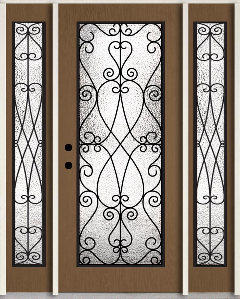 RELIABILT LO921876 60-in x 80-in x 4-9/16-in Fiberglass Full lite Right-hand inswing Woodhaven Stained Prehung Front Door with Sidelights Insulating core