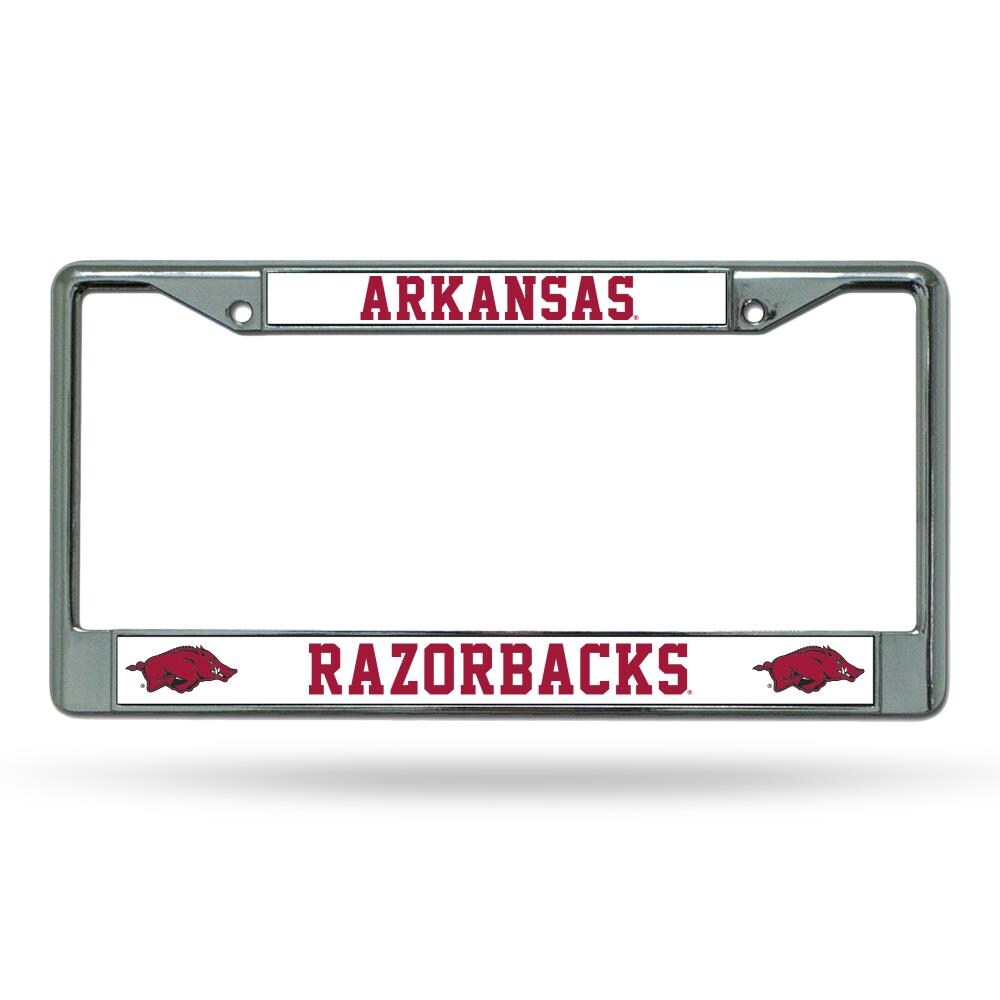 2 EZ View 4 corner License Plate Frame Set Arkansas Razorbacks NCAA Chrome 