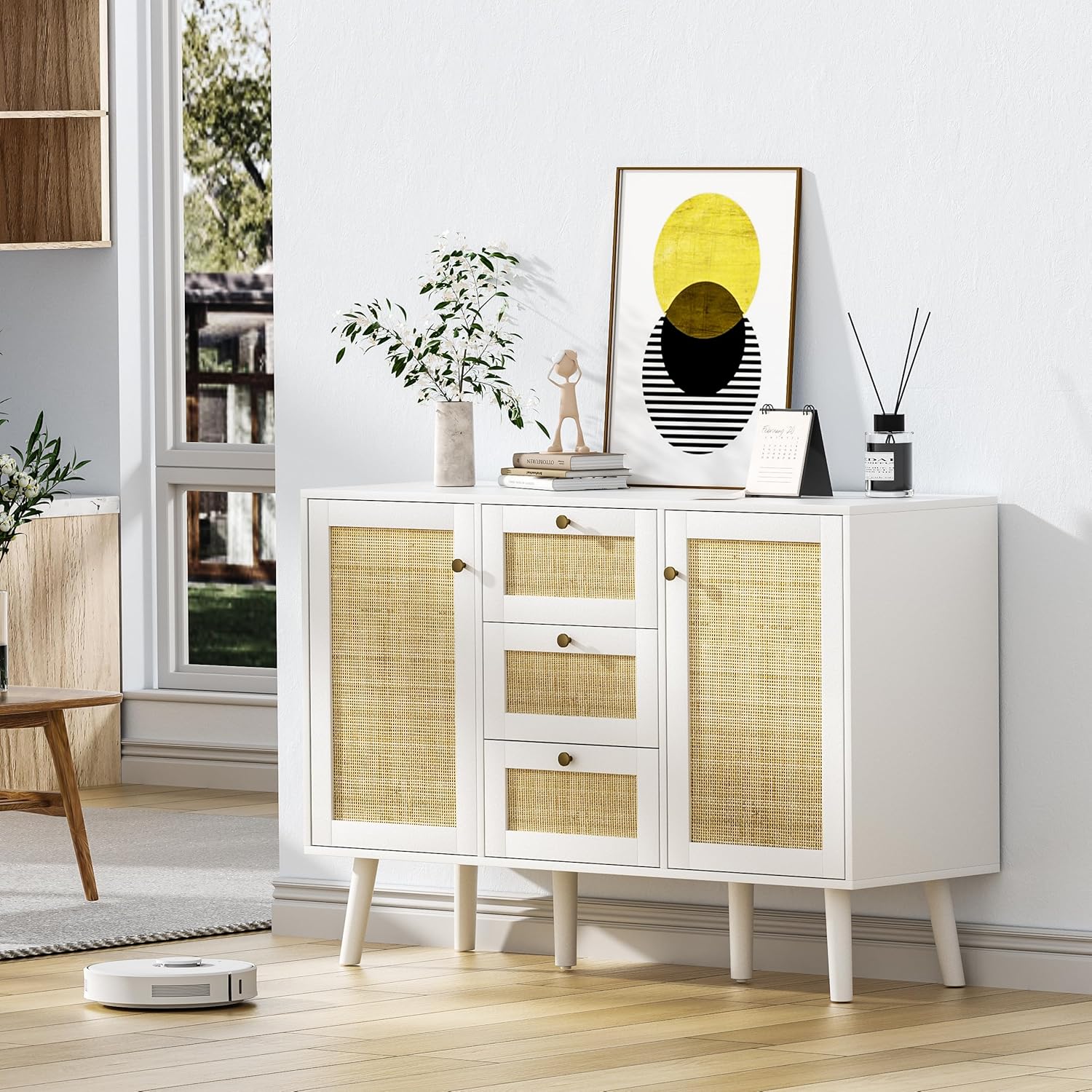 Delarpo GT005 Contemporary/Modern White Buffet Sideboard