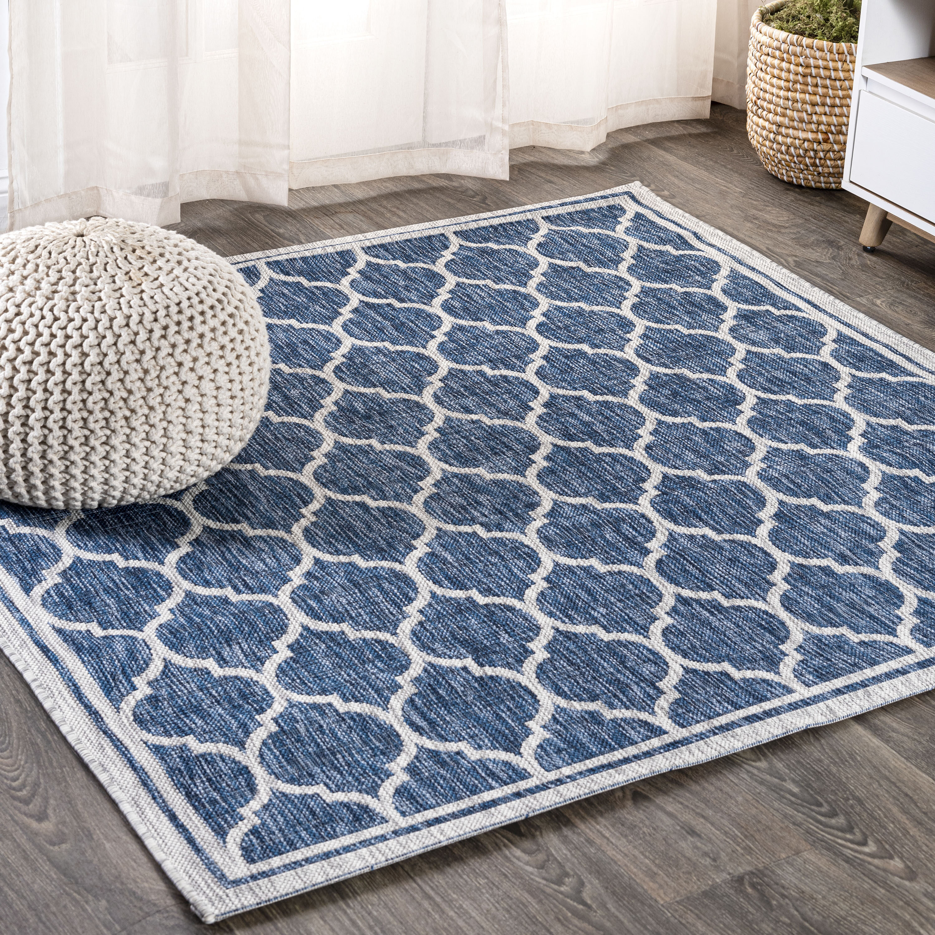 JONATHAN  Y SMB109D-3SQ SANTA MONICA Trebol Moroccan Trellis Textured Weave 3 x 3 (ft) Polypropylene Navy/Gray Square Indoor Medallion Bohemian/Eclectic Area rug