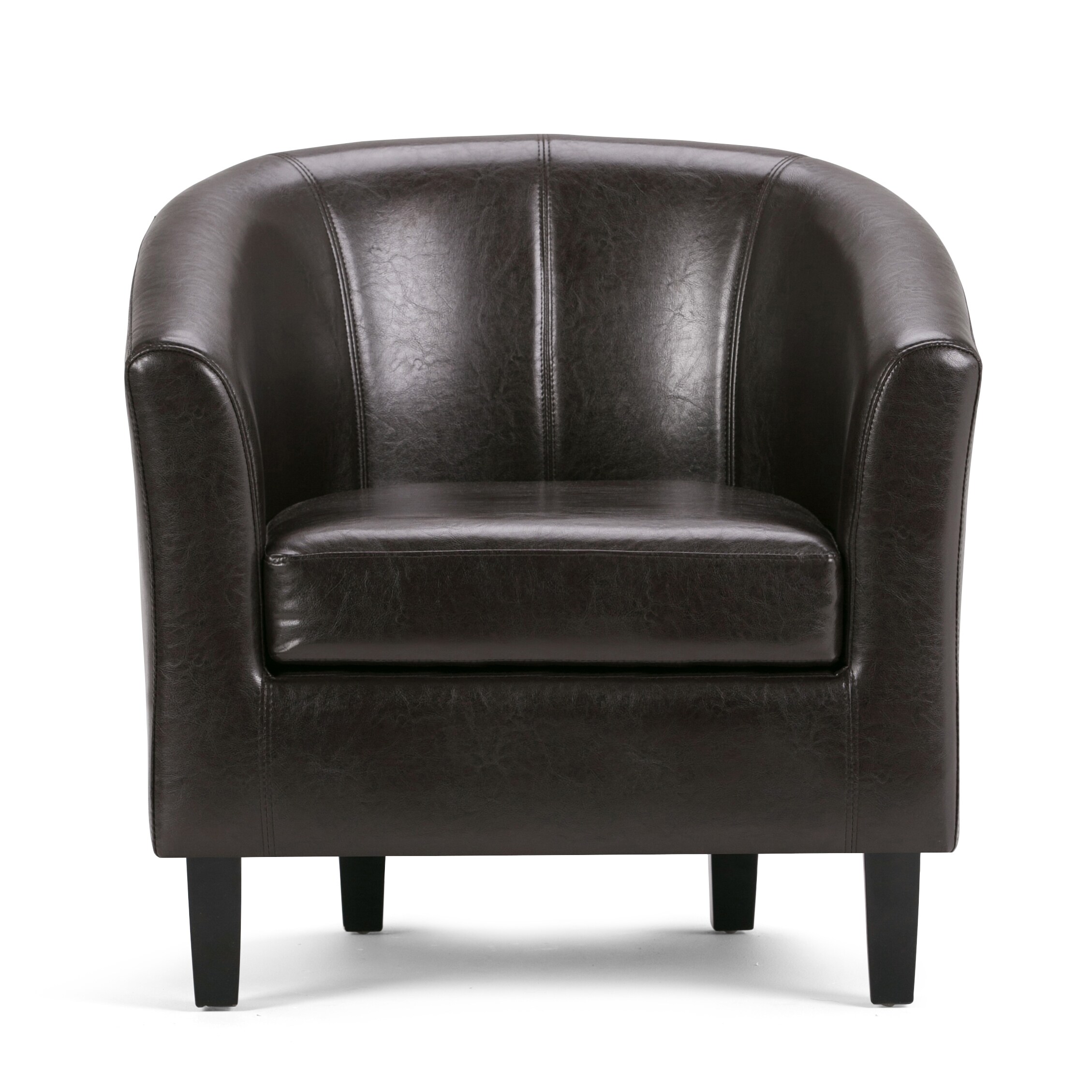 Austin Dark Brown Faux Leather Barrel Accent Chair