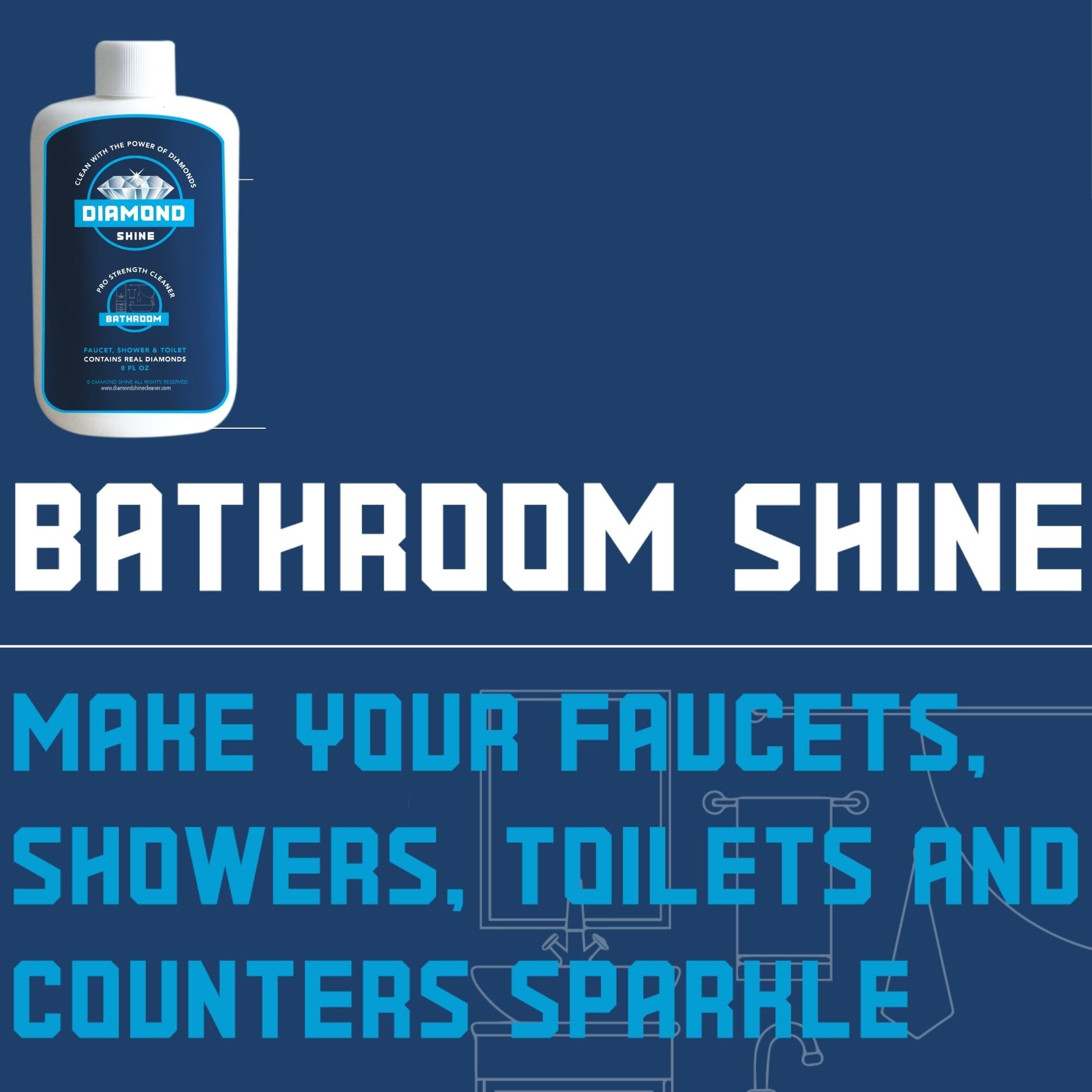 3 Piece - Diamond Shine Bathroom Cleaner & Scrub Brush Combo with