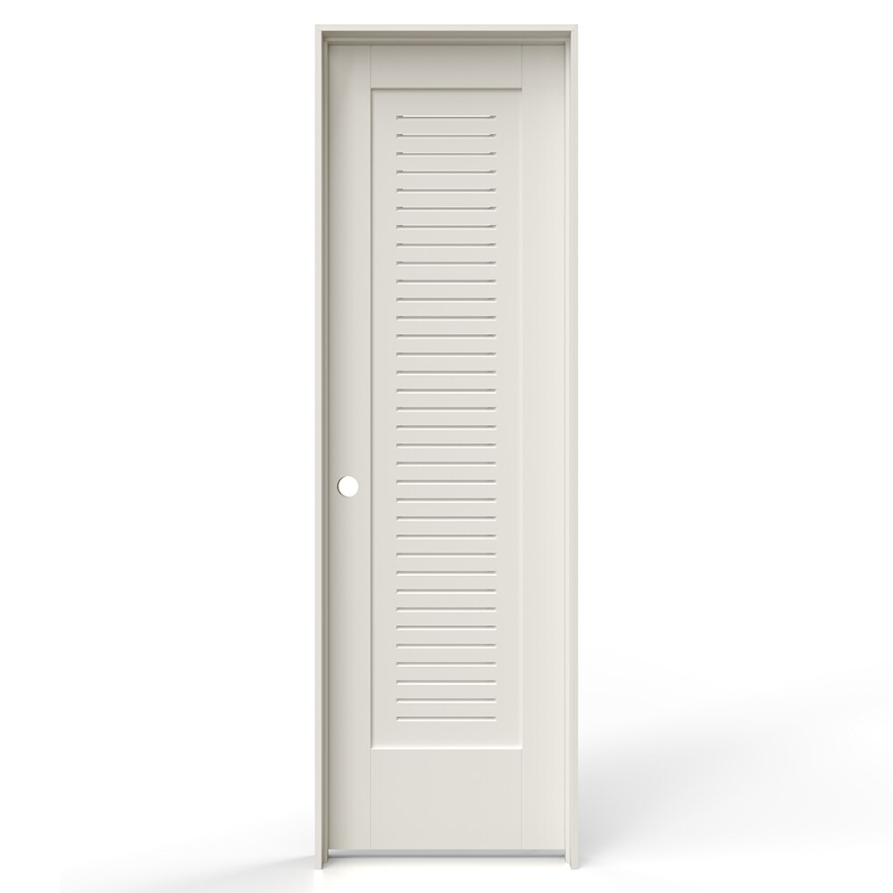 JELD-WEN LO617541 24-in x 80-in Primed Solid core Louver Right hand Textured Primed MDF Flat Jamb Single Prehung Interior Door