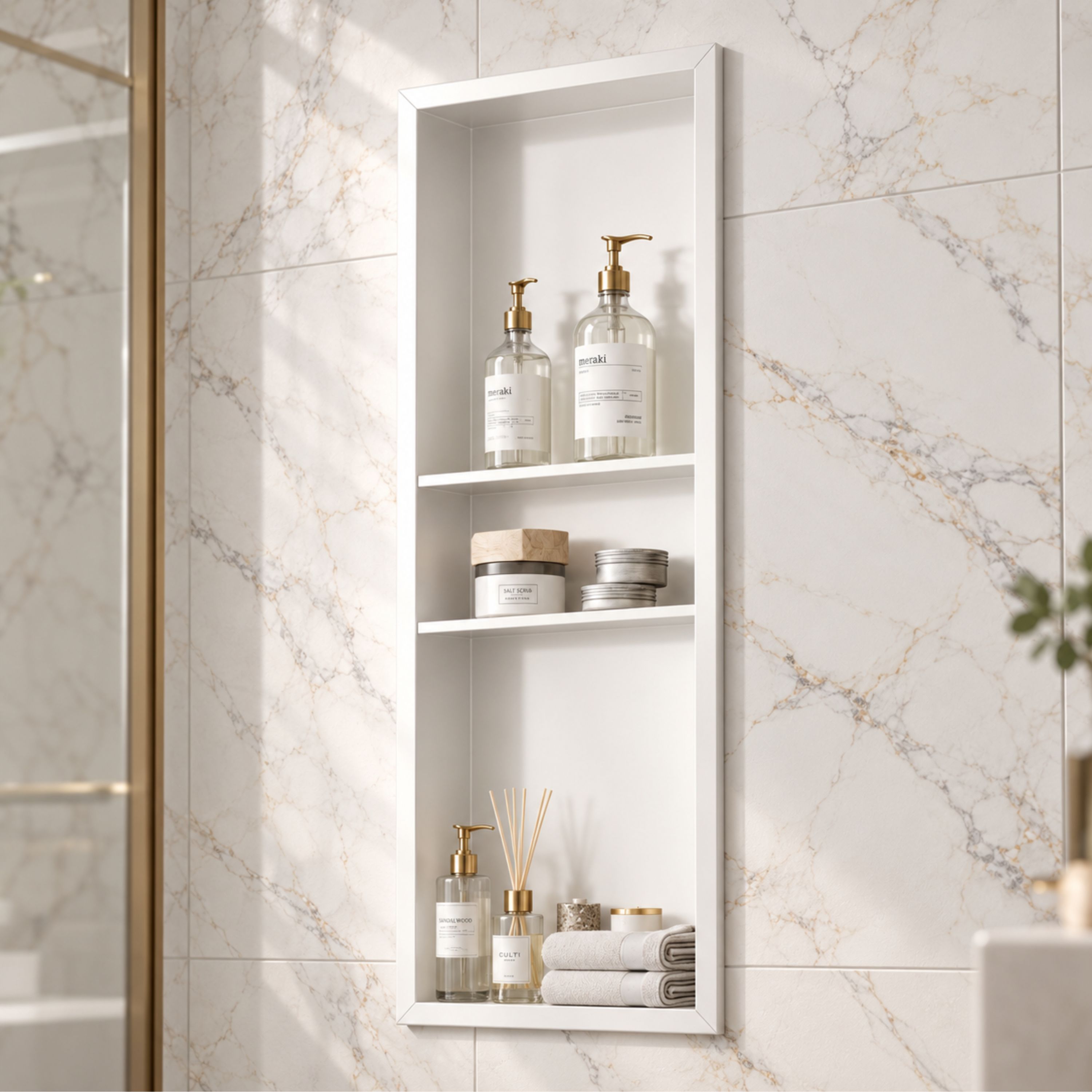 Velusian 16 in. W x 40 in. H x 4 in. D Waterproof Stainless Steel Recessed Shower Niche with 3-Tier Shelves in White