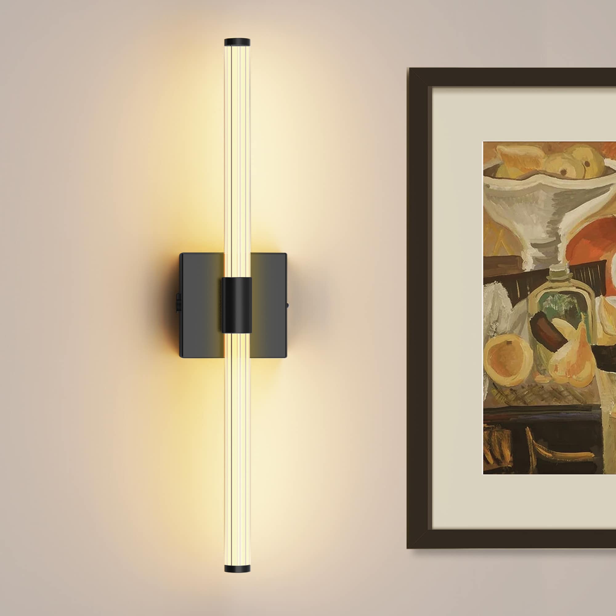 YANSUN 24-in W 1 -Light Matte Black Industrial Integrated LED Wall Sconce