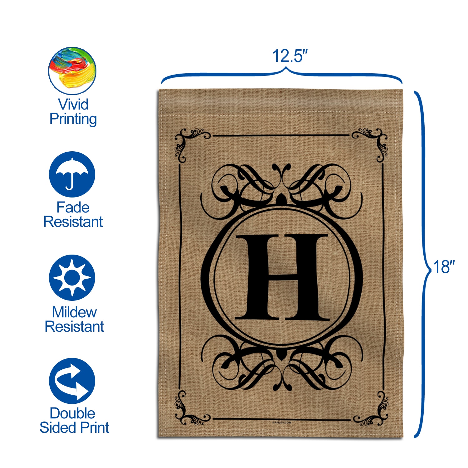 Monogram Letter H Black and Beige Garden Flag
