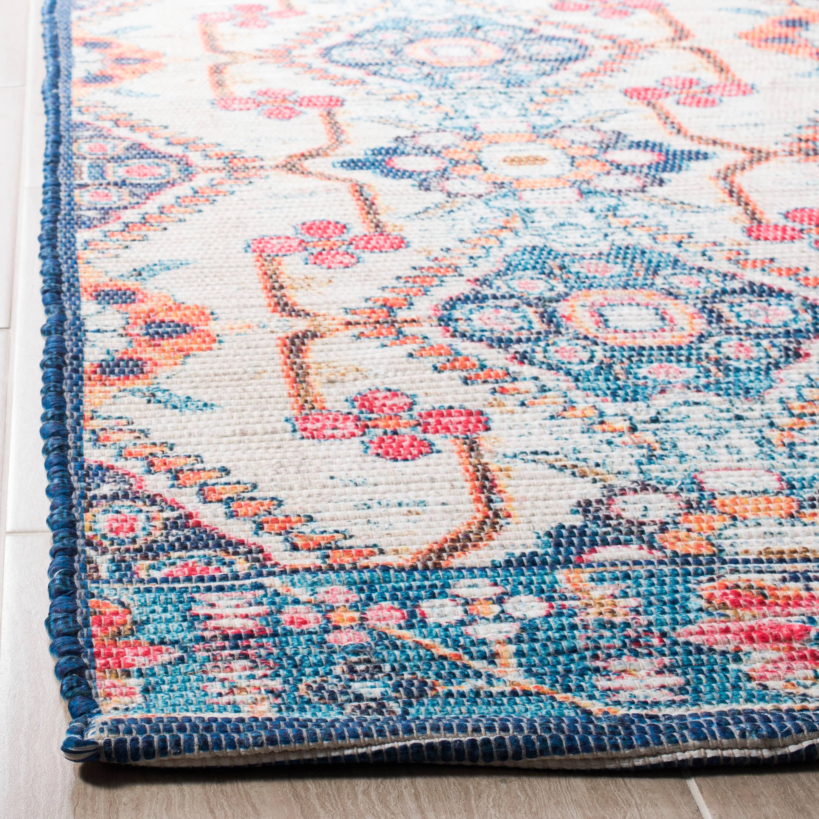 Boho Chic Blue Flat Woven Handmade Wool & Cotton Rug 4' x 6'