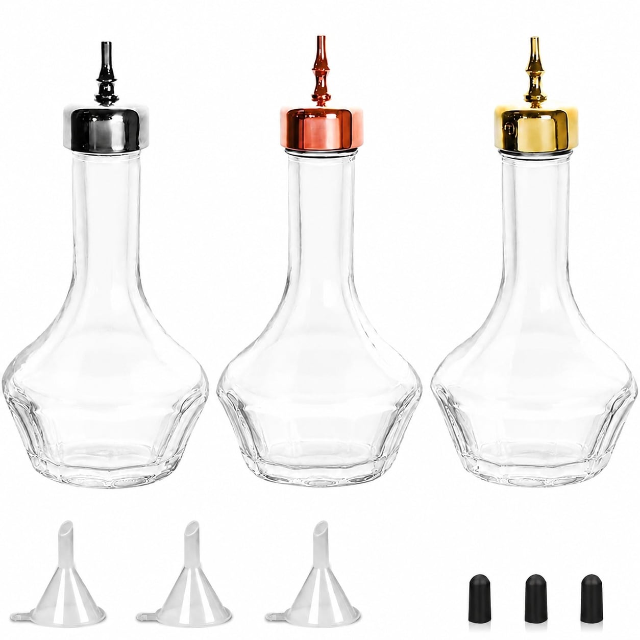 Aoibox  3 Piece Glass Bitters Bottle Set with Dasher Top 1 7 oz Each Clear Glass Cocktail Bar Tool