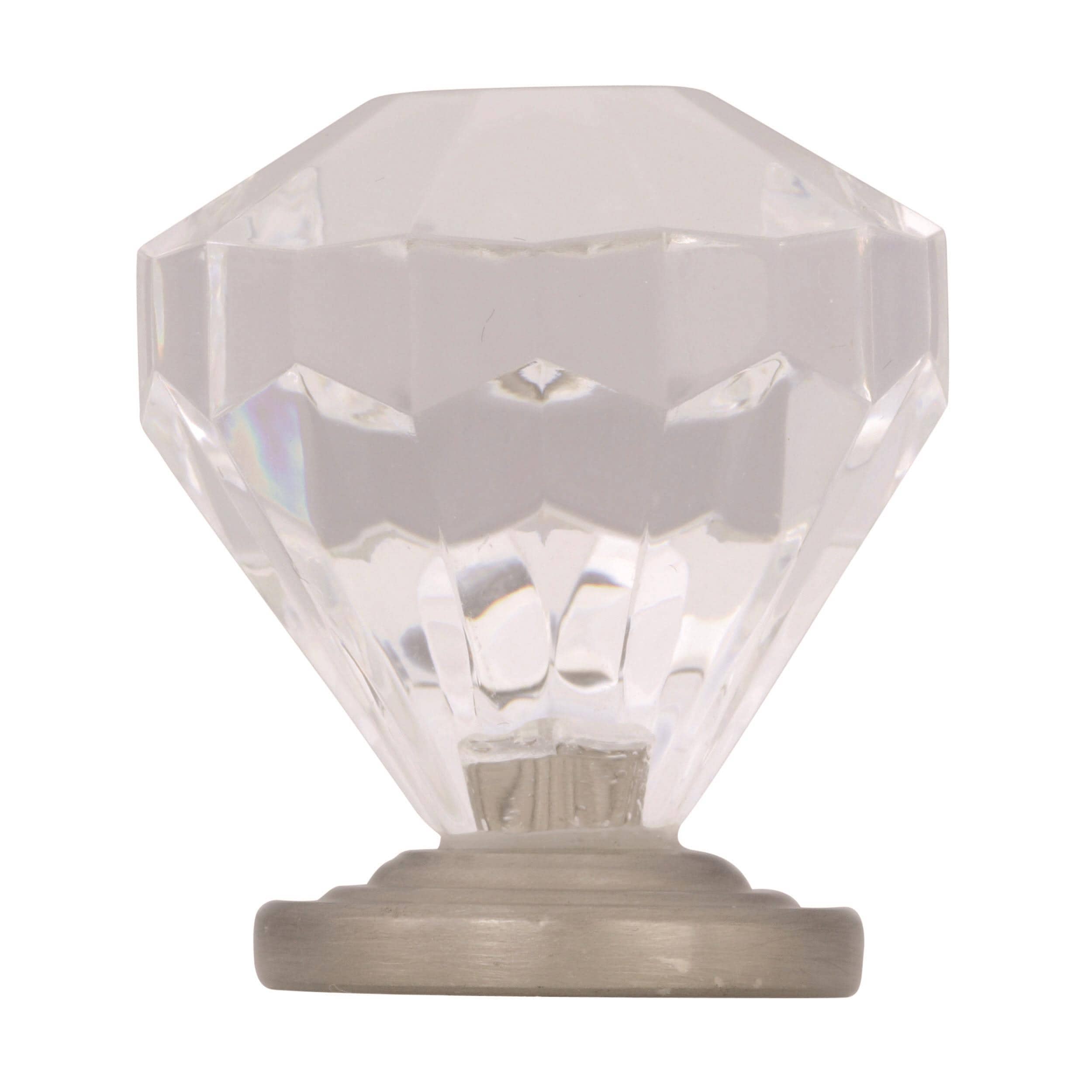 Satin Nickel and Clear Crystal Cabinet Knob 1-1/4"