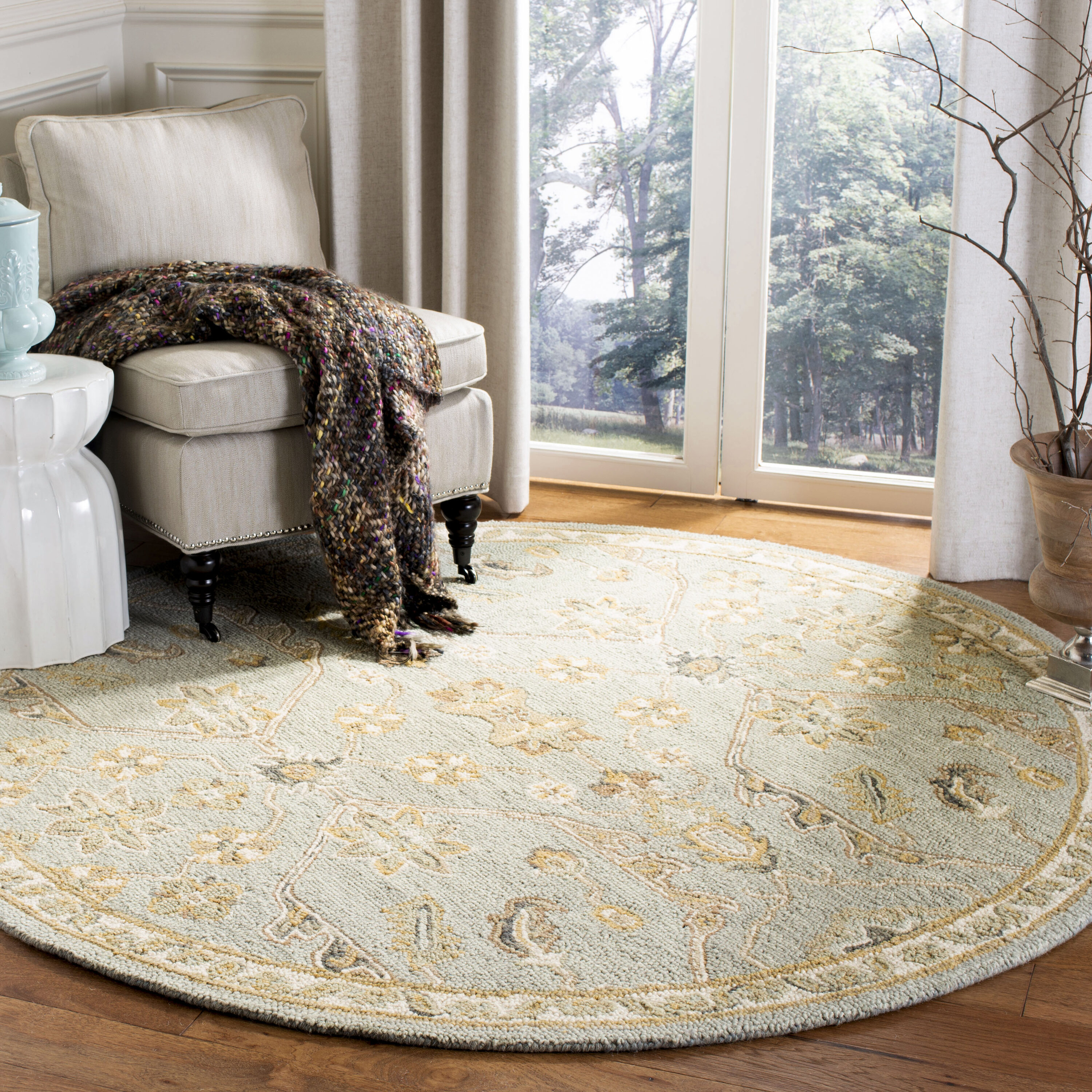  Blossom 701 Slate/Beige Traditional 6ft x 6ft Round Rug