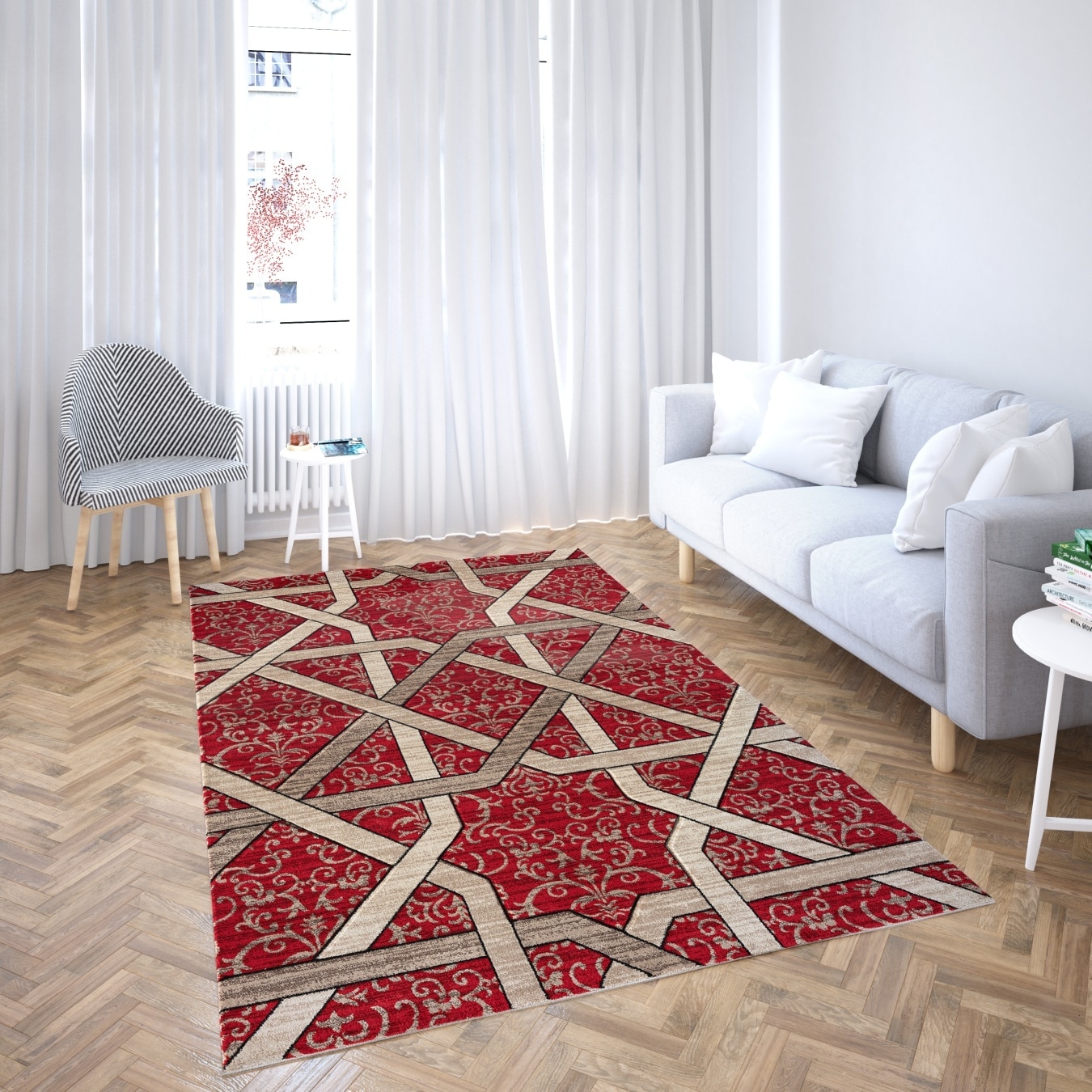 LBaiet 5 X 7 (ft) Red Indoor Geometric Area Rug in the Rugs department ...