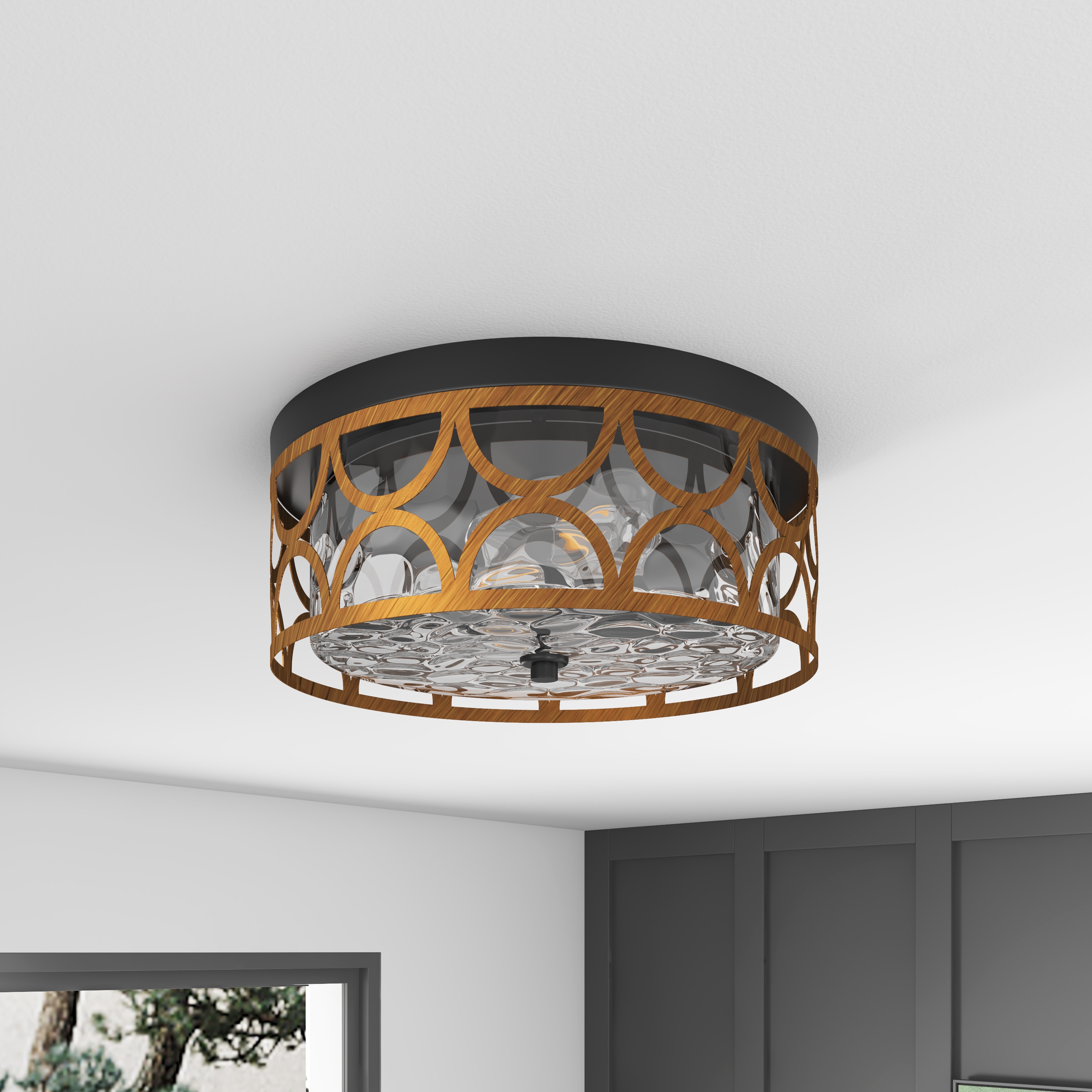 Aiwen C-NW-3142 2 -Light 13.77-in Black Flush Mount Light