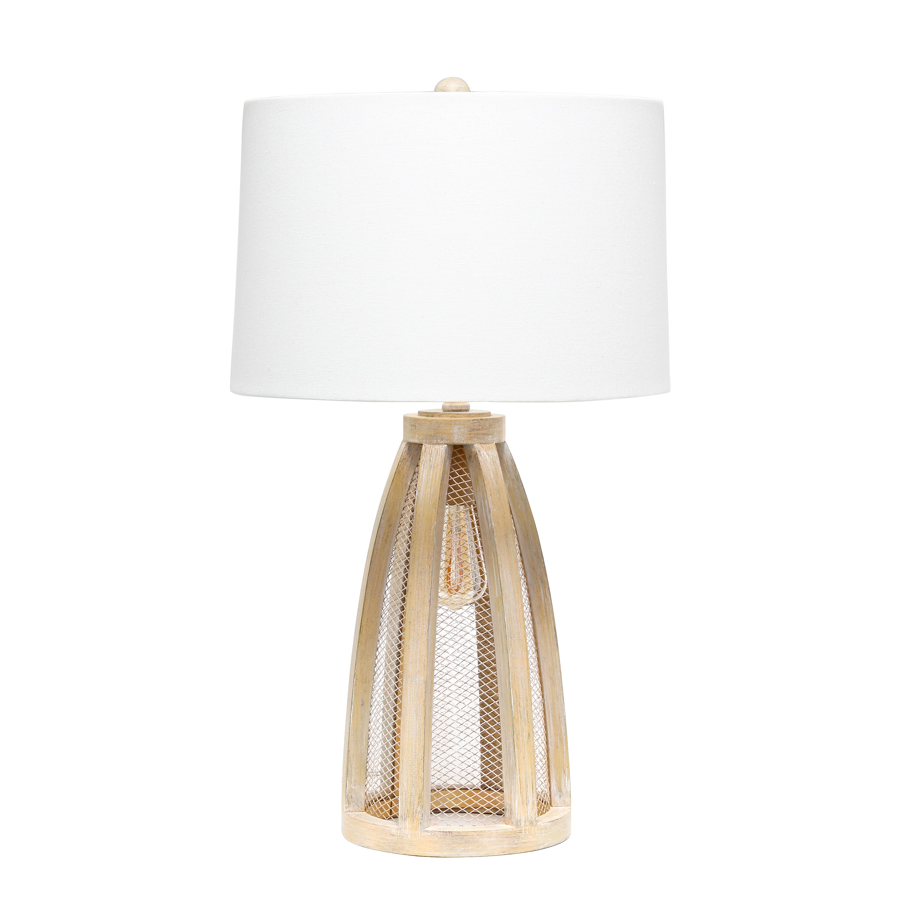 Lalia Home LHT-1025-NW Barnlitt 29-in Natural Wood LED Rotary socket Table Lamp with Fabric Shade