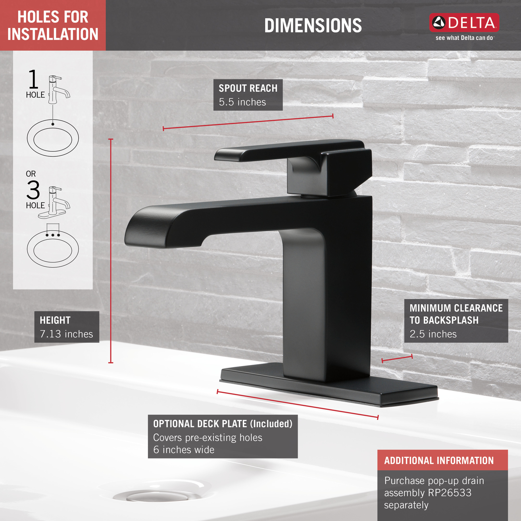 Delta Ara Matte Black 1-handle 4-in centerset WaterSense Mid-arc Bathroom  Sink Faucet with Deck Plate in the Bathroom Sink Faucets department at 