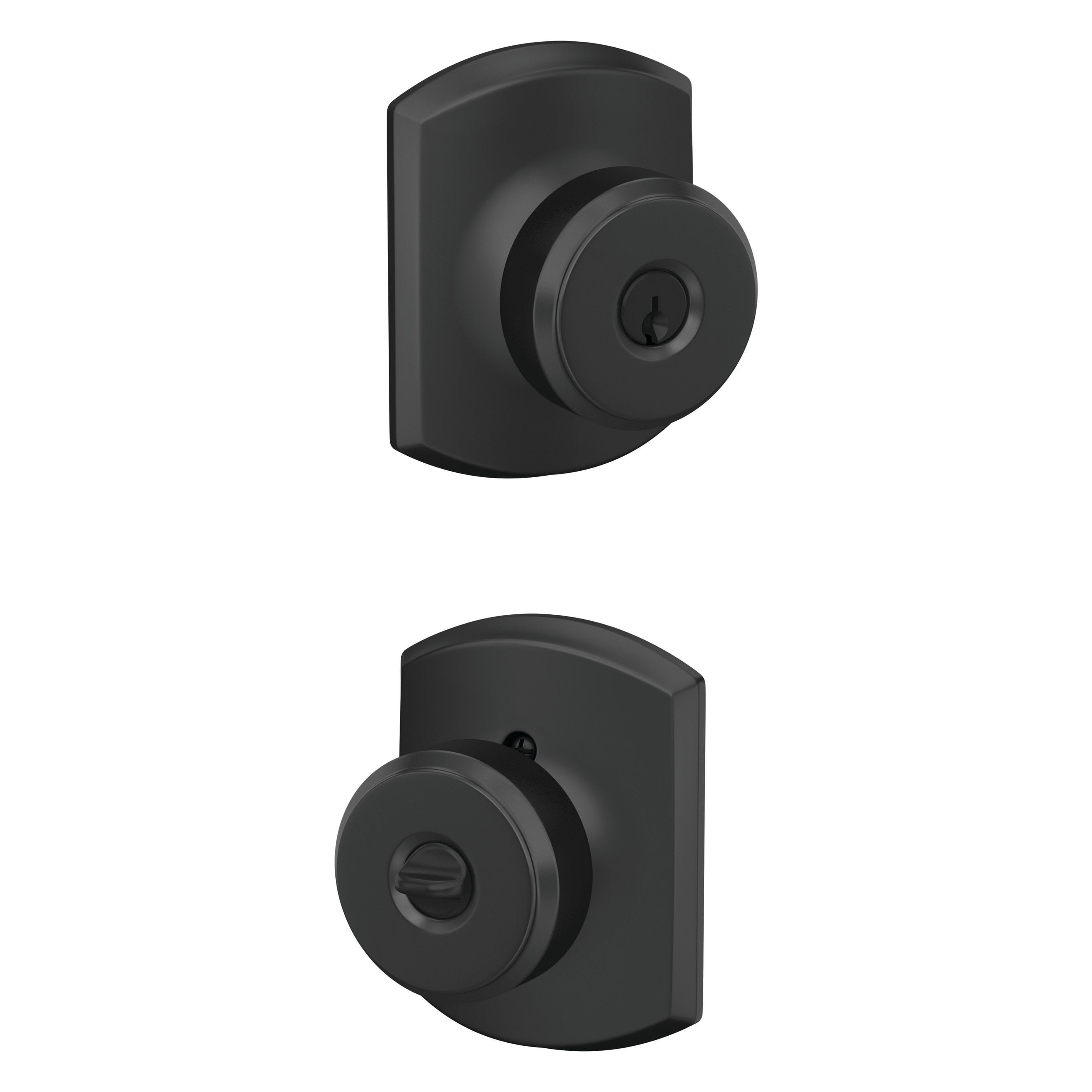 Schlage F51A BWE 622 GRW G Customizable Keying Bowery-Greenwich Matte Black Traditional Exterior Keyed entry door knob Single pack