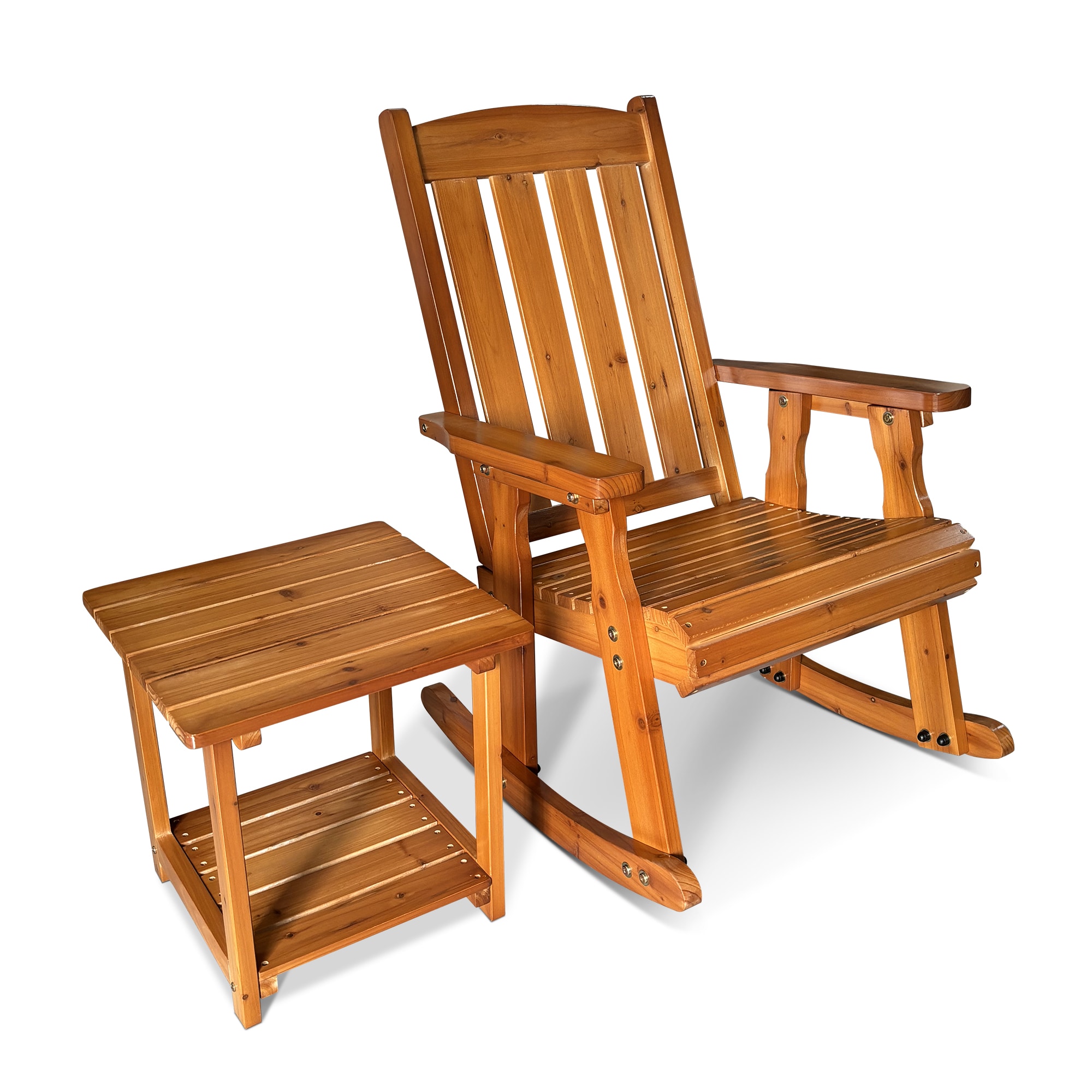 Fortune Candy RX001D Patio Chairs And Table Brown Wood Frame Rocking Chair with Brown Slat Seat