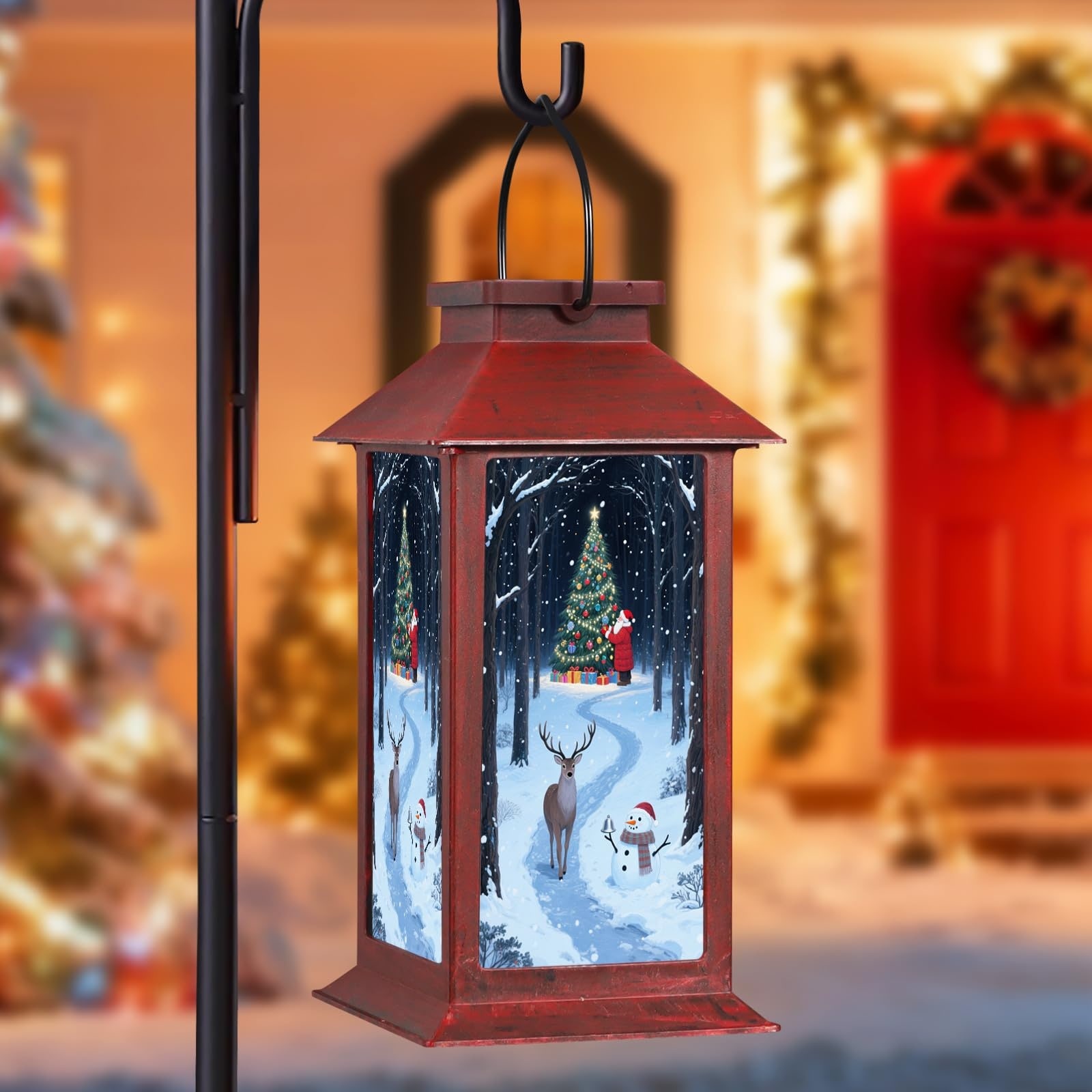 Phyfalip  Christmas Solar Lantern Outdoor Waterproof Decorative Light with Snowman and Deer Design Warm LED for Yard Patio Tree Holiday Gift