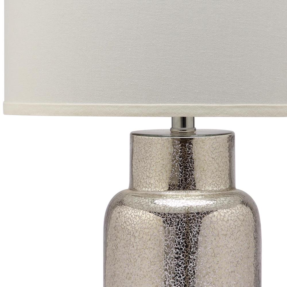 Silver Mercury Glass Bottle Table Lamp Set with White Drum Shades