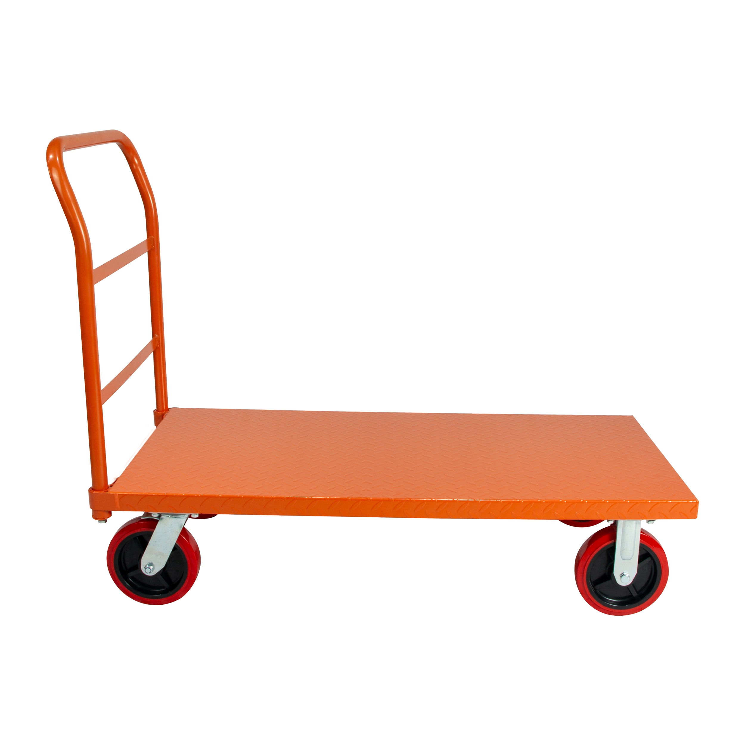 5Seconds STEEL STRONG Platform Cart 48 x 24 with 3300 Lbs Load Capacity and 8 inch Red Swivel Wheels With Lock Diamond Plated
