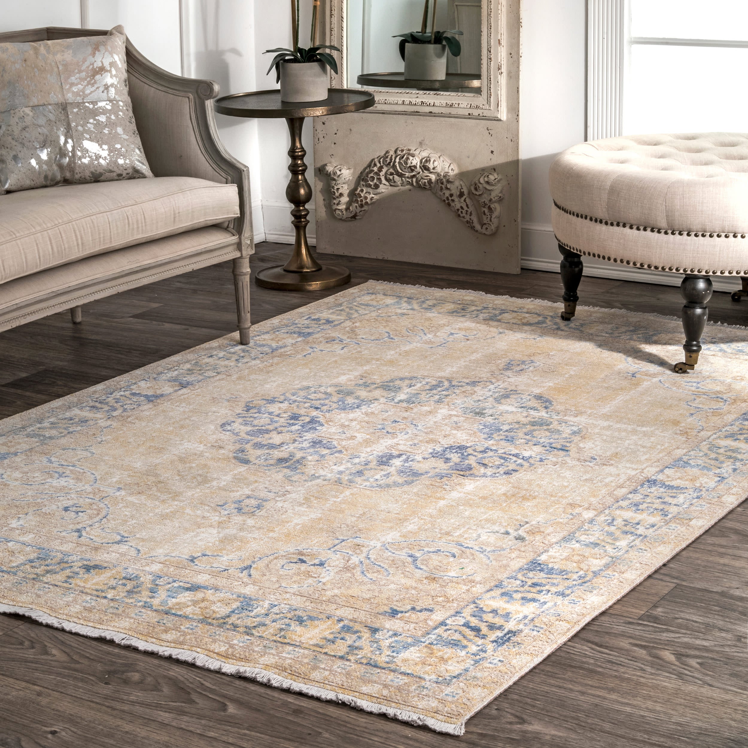 nuLOOM PSJE05C-43066 4 x 6 (ft) Loomed Polyester Beige Rectangular Indoor Distressed/Overdyed Vintage Area rug