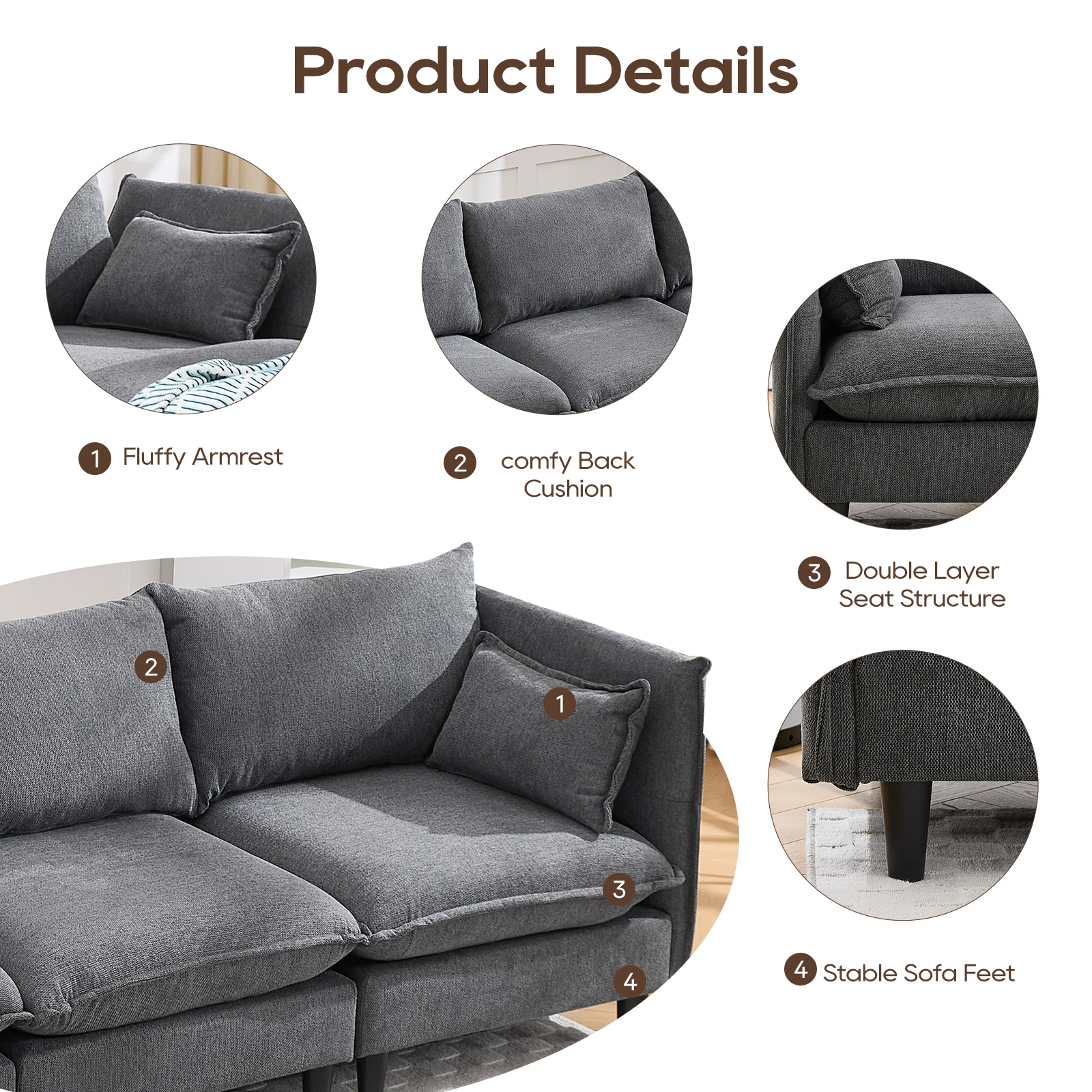 Clihome OF-0000SG98-AAGR Living-Room-Sets - View #7