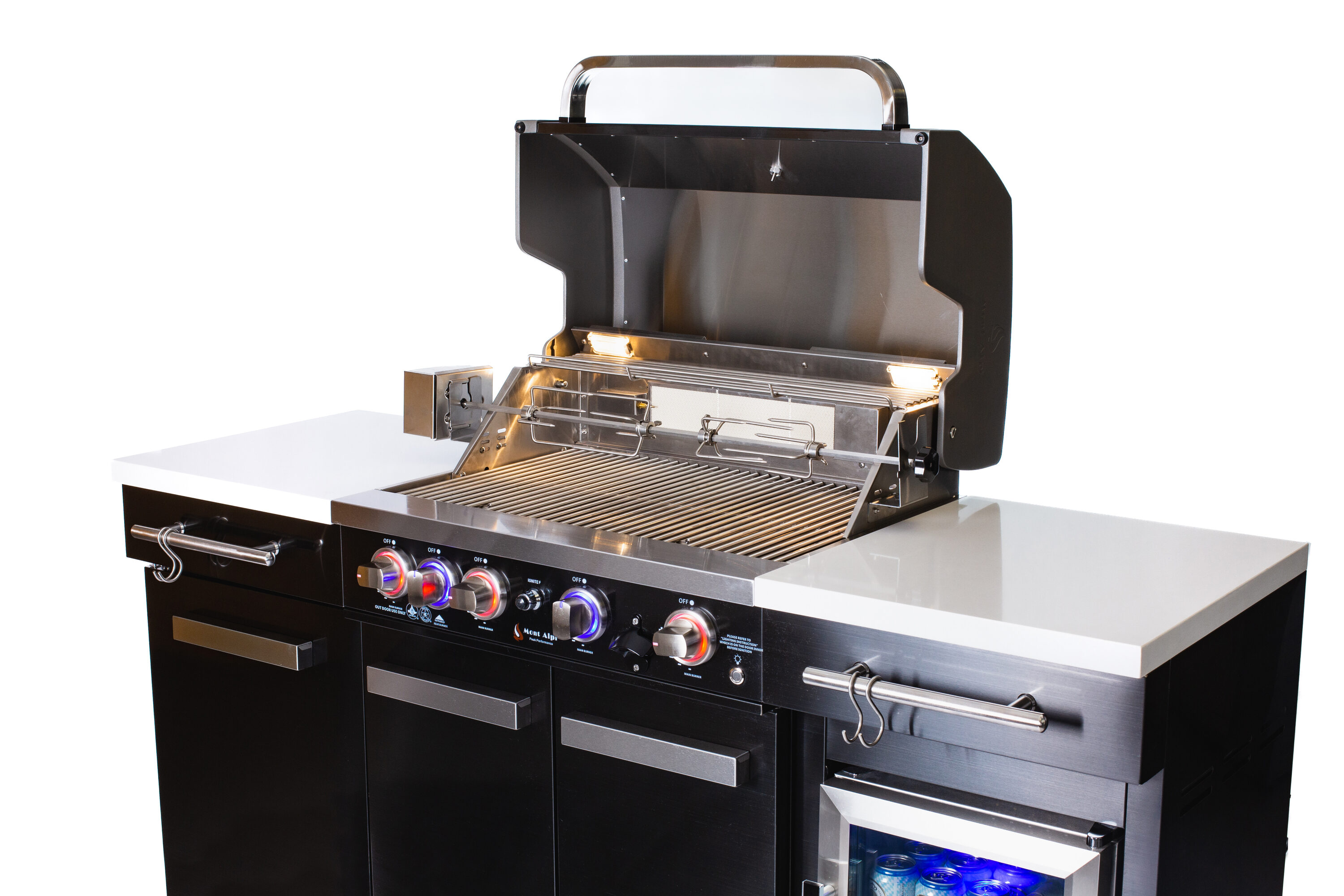 Mont Alpi Black Stainless Steel 5-Burner Outdoor Kitchen Island Grill with Rotisserie