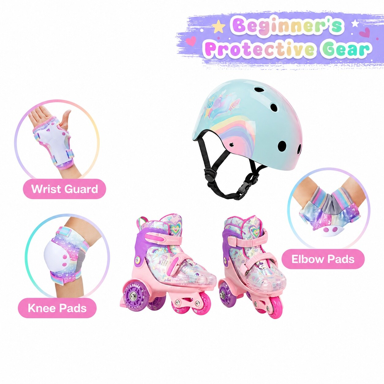 Aoibox Toddler Knee Pads Elbow Pads Wrist Guards Rainbow Set for Girls ...