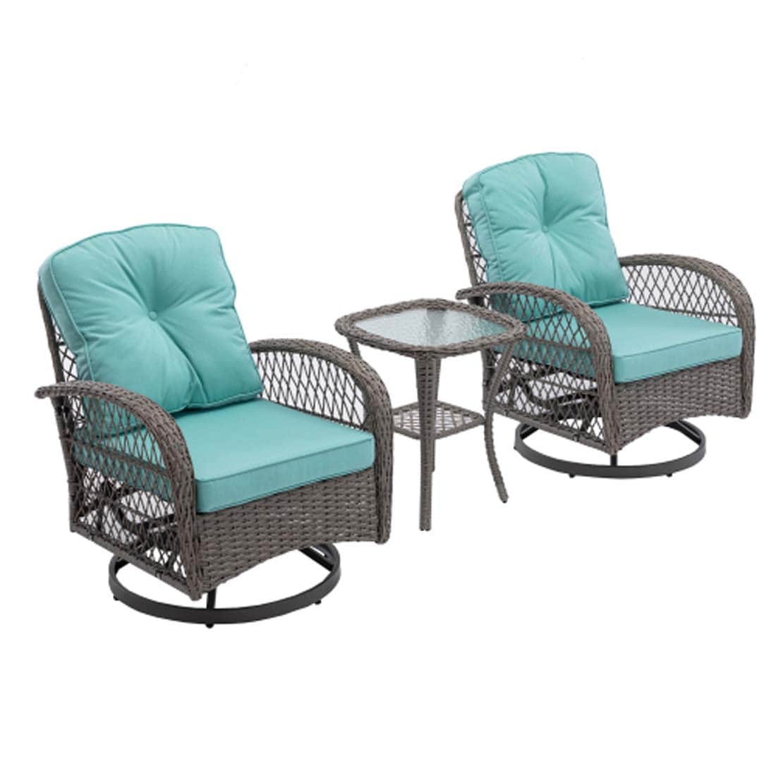 Damerin PCB06N781 Patio Furniture Set of 2 Blue Steel Frame Swivel rocker Rocking Chair with Blue Cushioned Seat