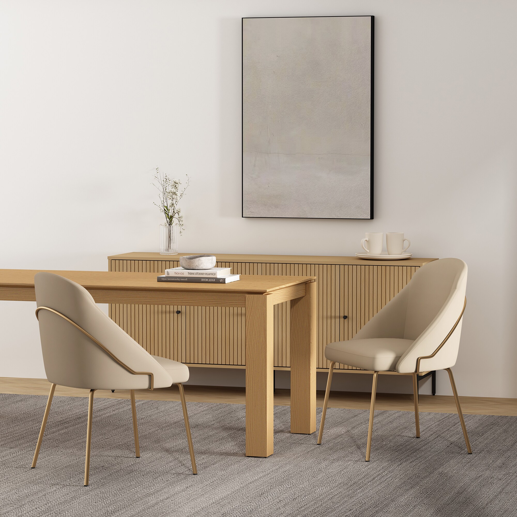 Manhattan Comfort 2-DC100-GTN Gracie Modern Leatherette Dining Chair with Steel Legs in Tan and Gold - Set of 2