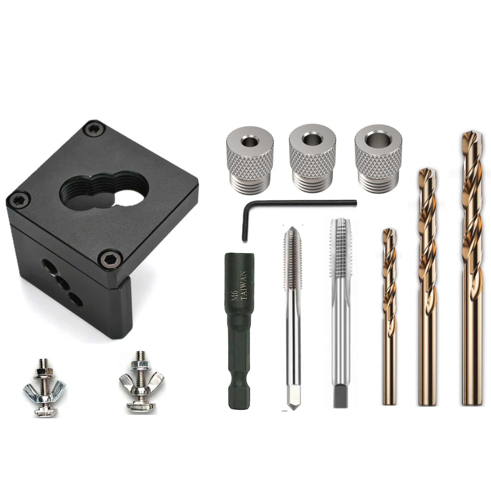 Aoibox  Aluminum Extrusion Drill and Tap Jig with M5 M6 and M8 Bits for 20 30 and 40 Series Profiles