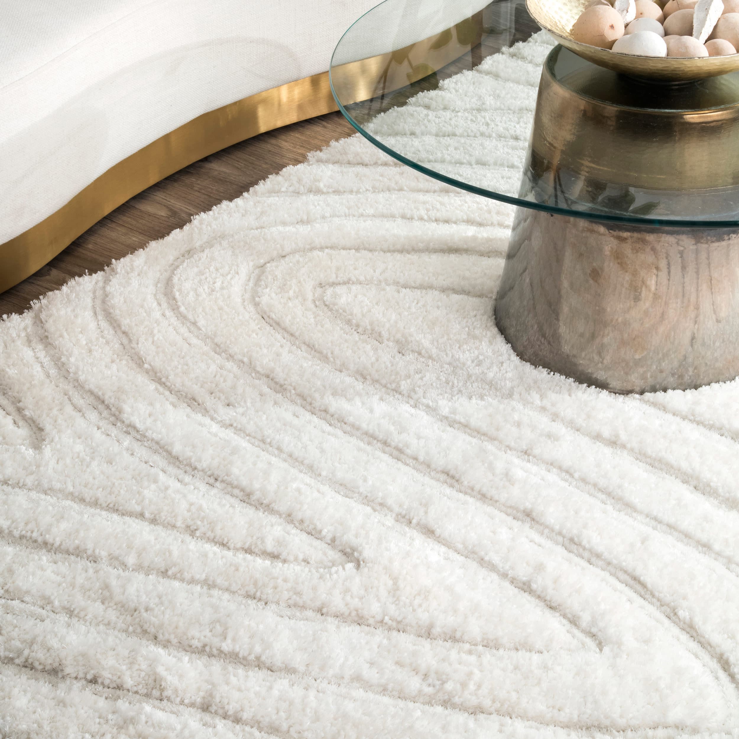 Isabel Swirl Off-White Tufted Shag Area Rug, 7'6" x 9'6"