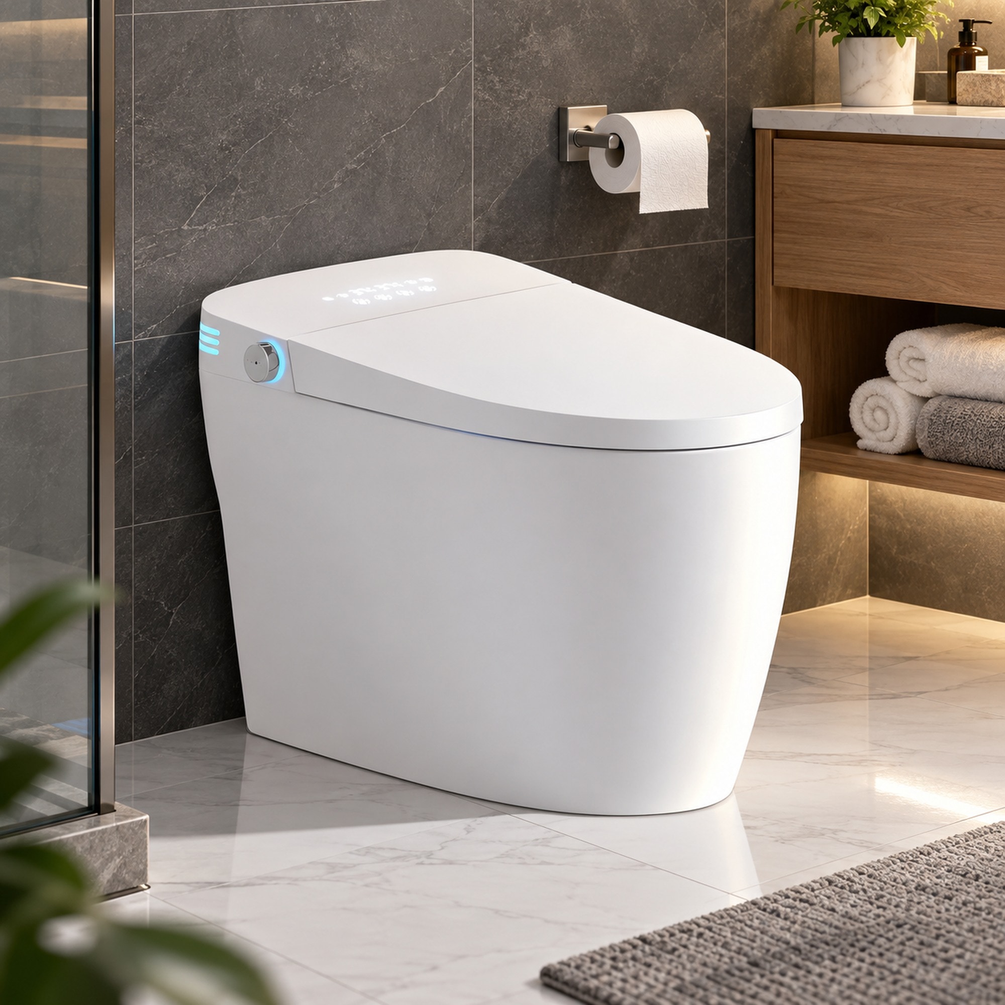 TEINIE One-Piece Smart Tankless Toilet Elongated Bidet Auto Open Close ...